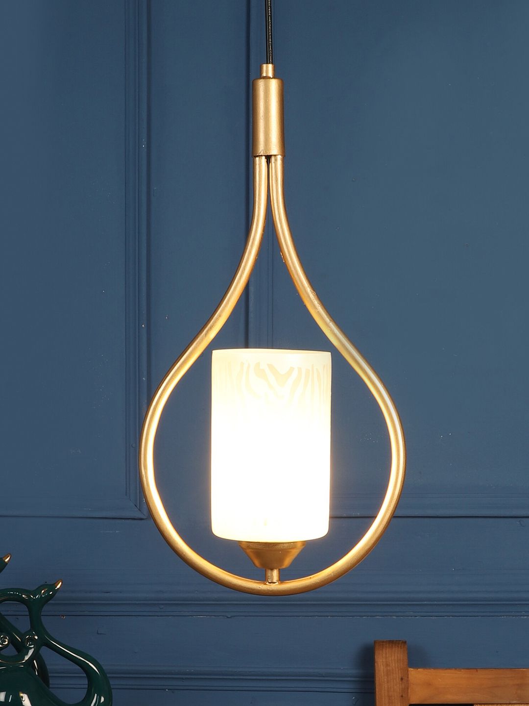 MFD HOME FURNISHING Gold-Toned & White Iron Traditional Hanging Lamp Price in India
