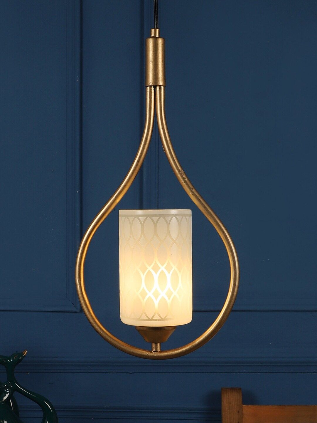 MFD HOME FURNISHING Gold-Toned & White Iron Traditional Hanging Light Price in India