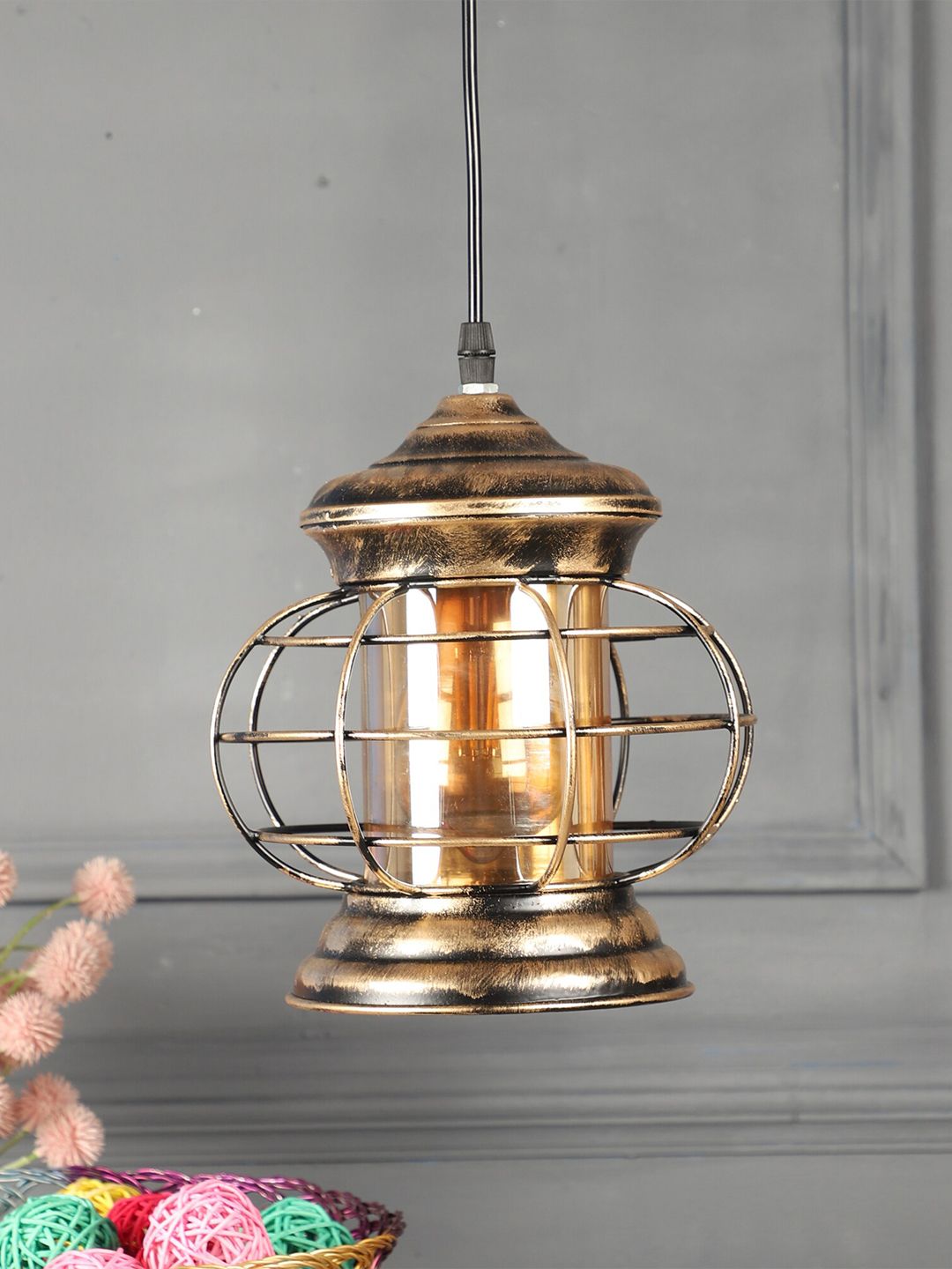 MFD HOME FURNISHING Gold-Toned Iron Quirky Hanging Lantern Price in India