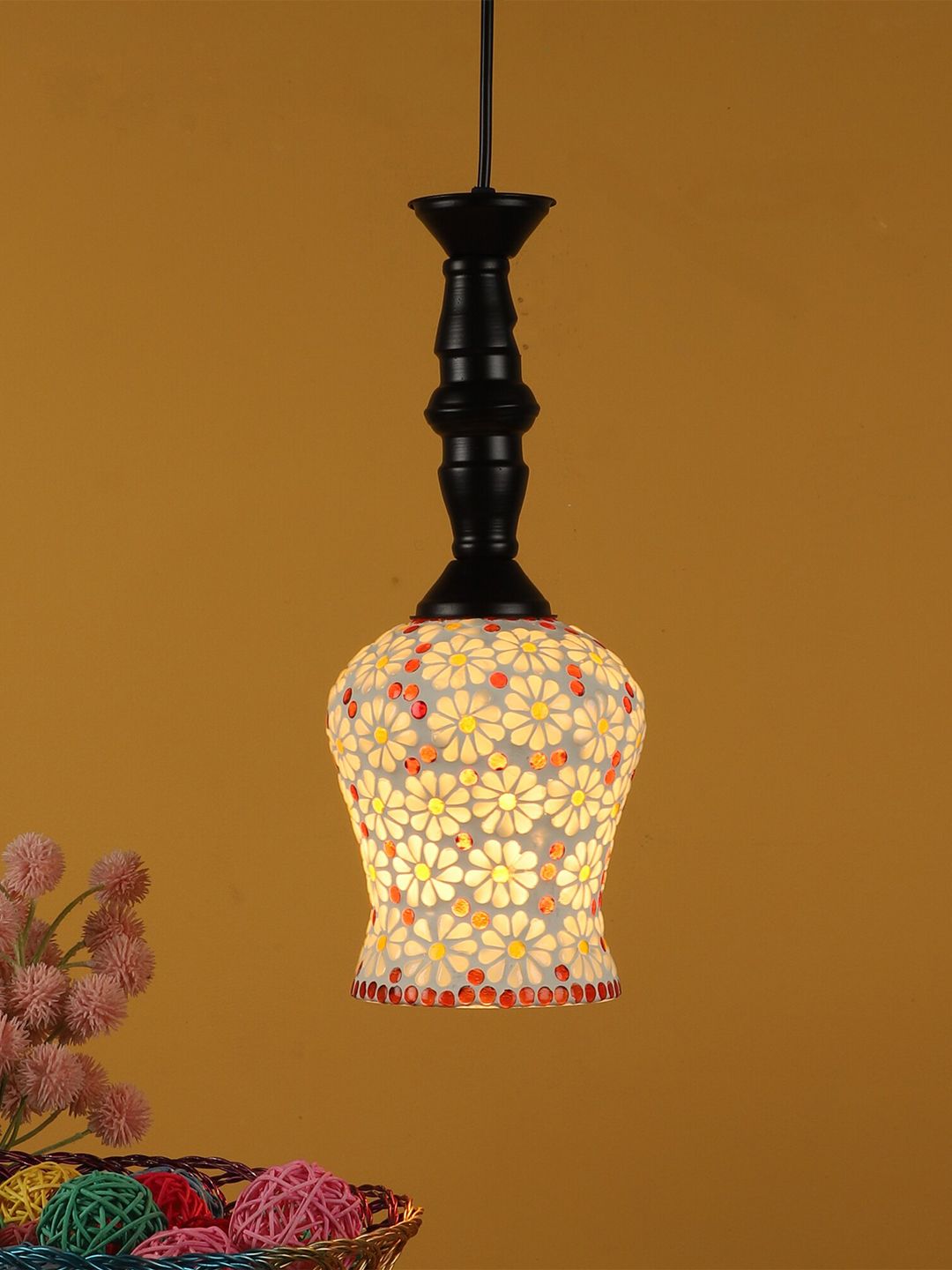 MFD HOME FURNISHING White & Black Glass Quirky Hanging Lamp Price in India