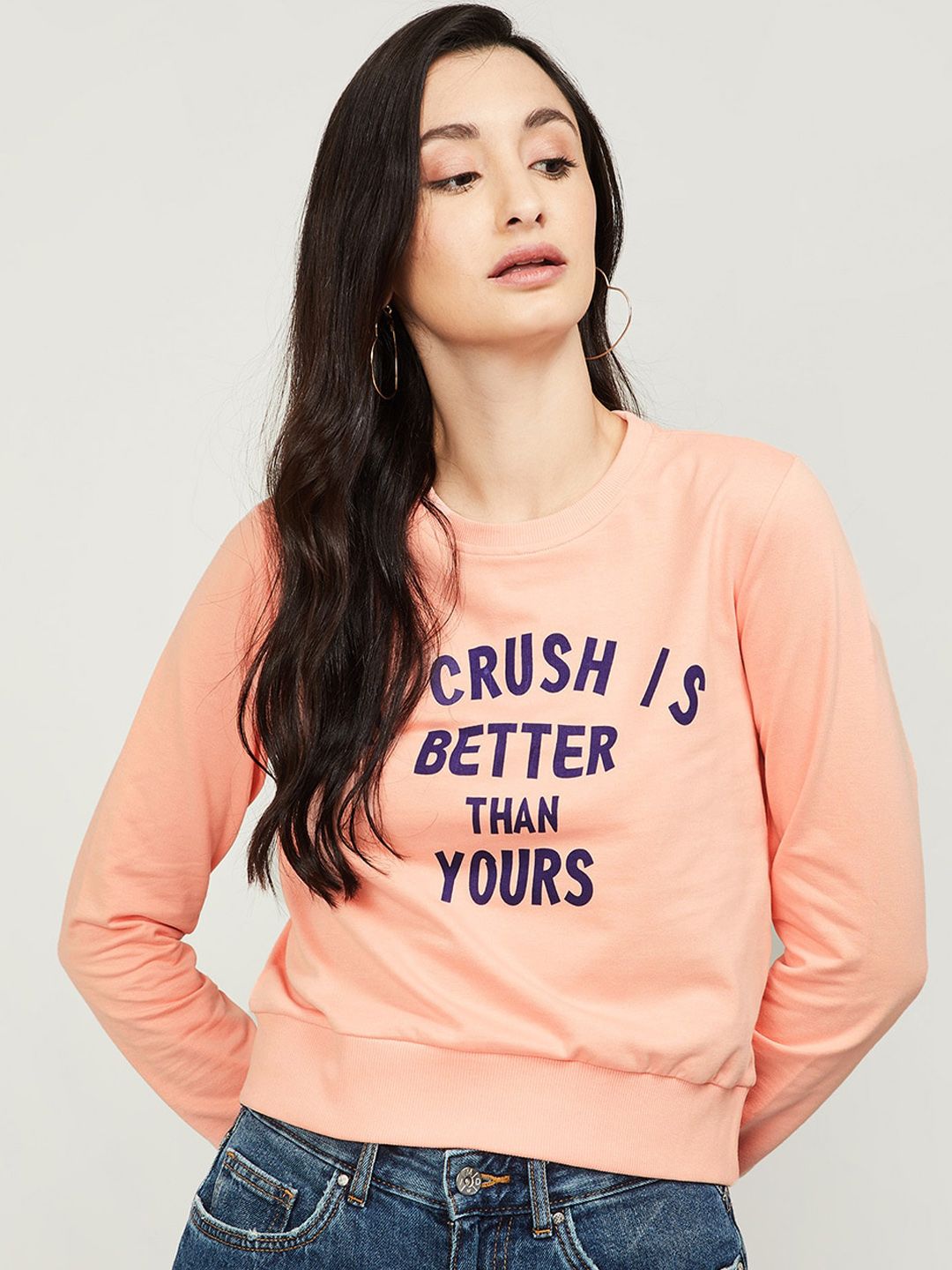 Ginger by Lifestyle Women Coral Printed Sweatshirt Price in India