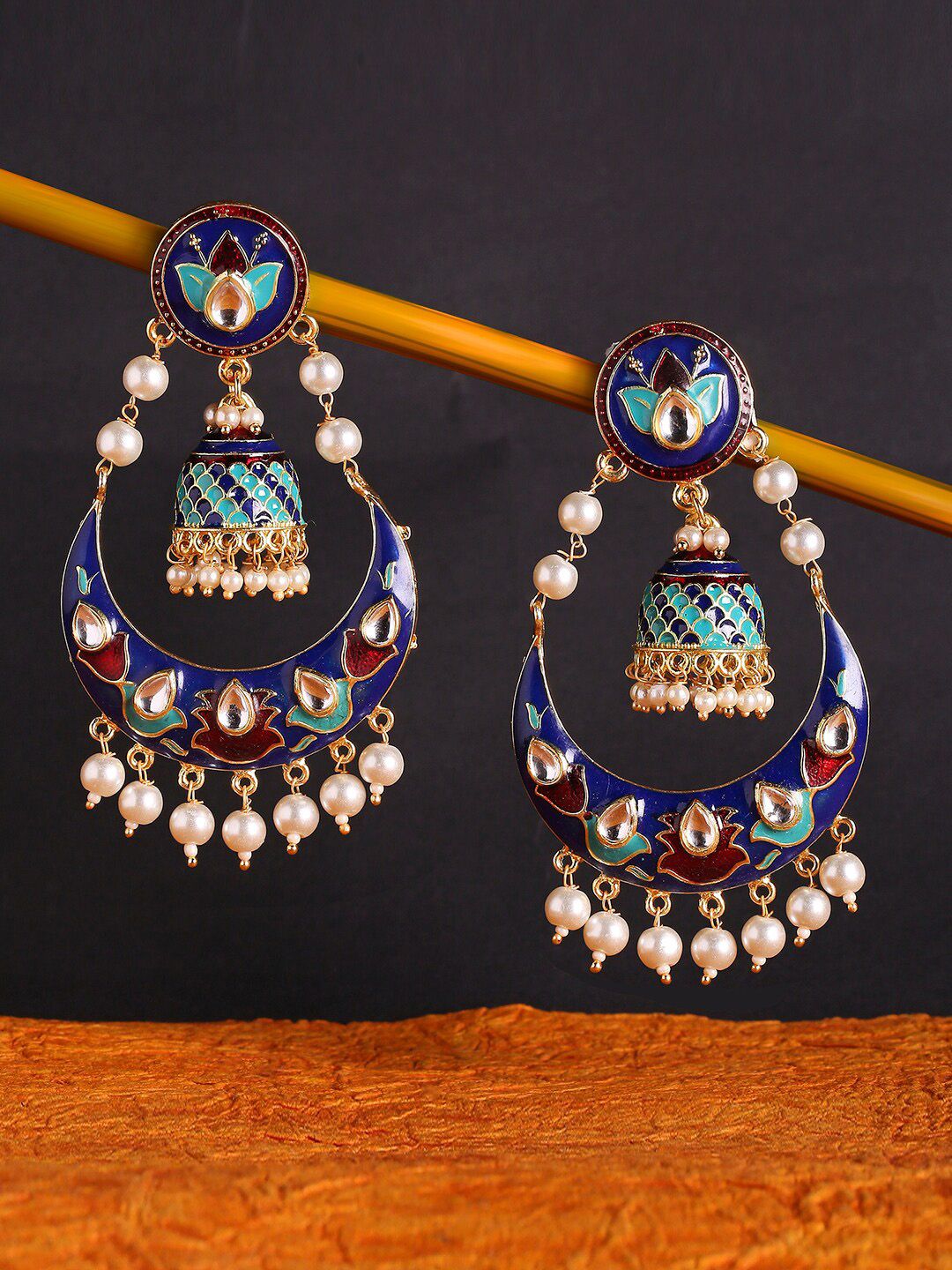 OOMPH Blue Circular Jhumka Earrings Price in India