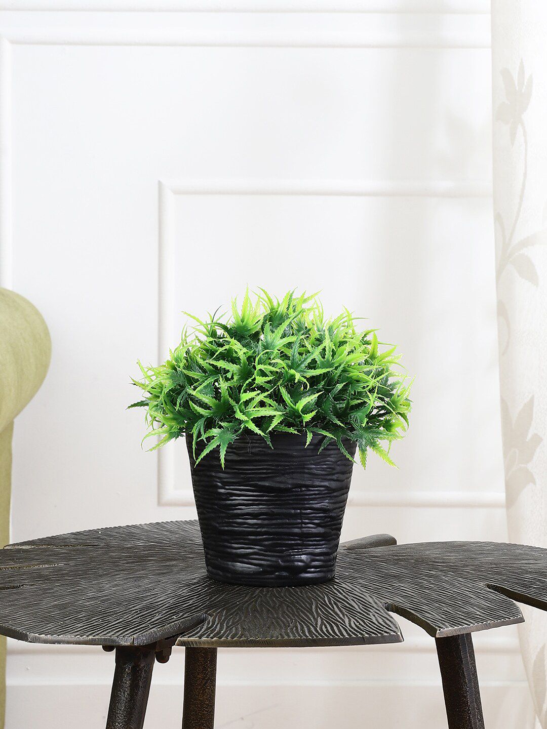 FOLIYAJ Green Artificial Plant With Black Pot Price in India