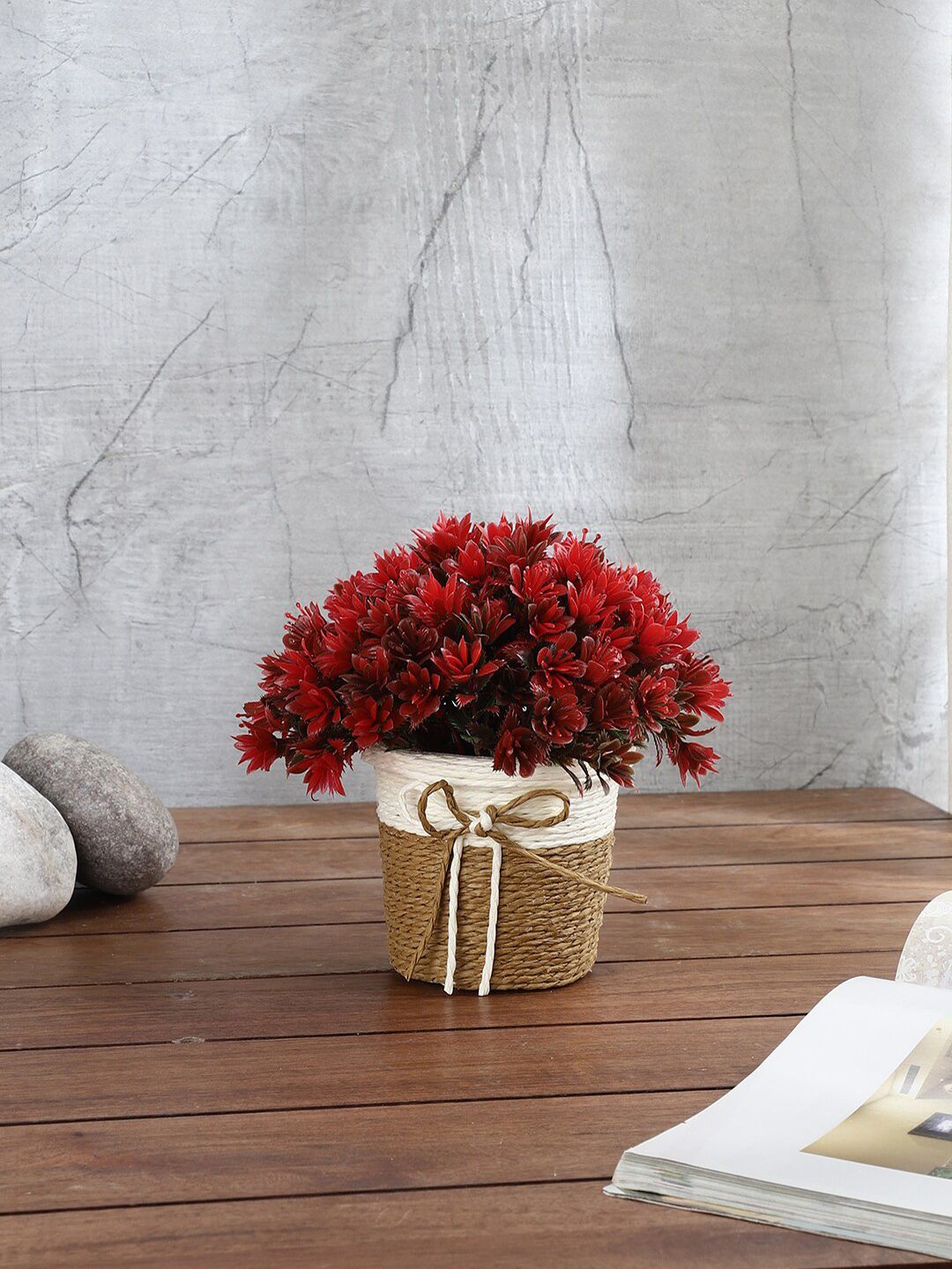 FOLIYAJ Red Leaves & Flowers Artificial Plant With Pot Price in India