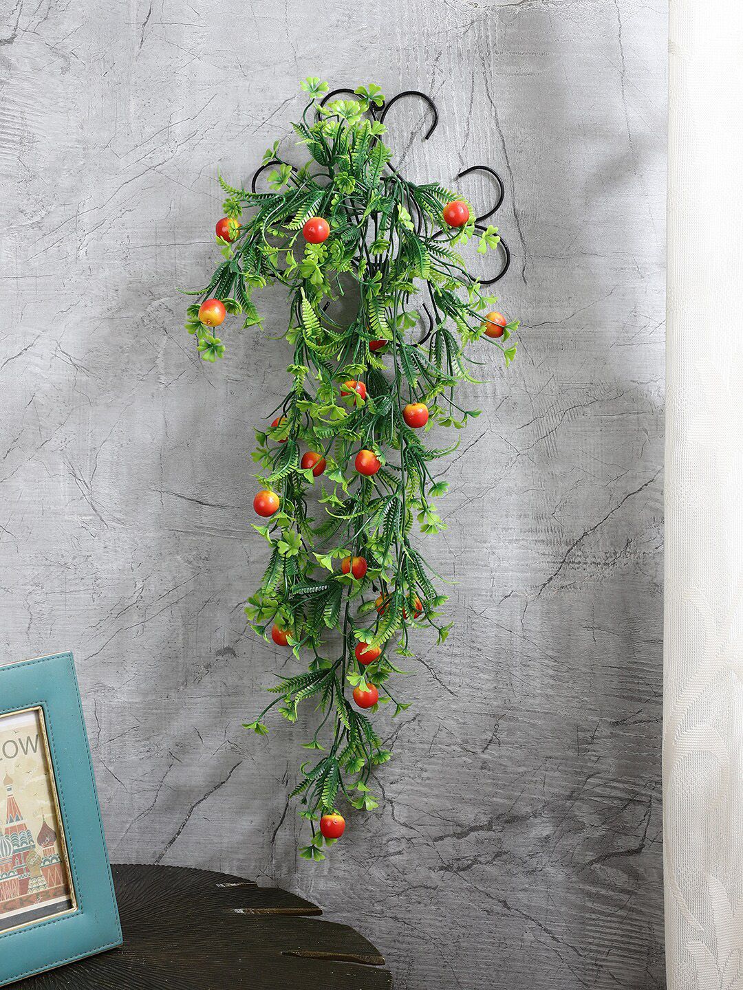 FOLIYAJ Green Artificial Apple Vine with Metal Wall Stand Price in India