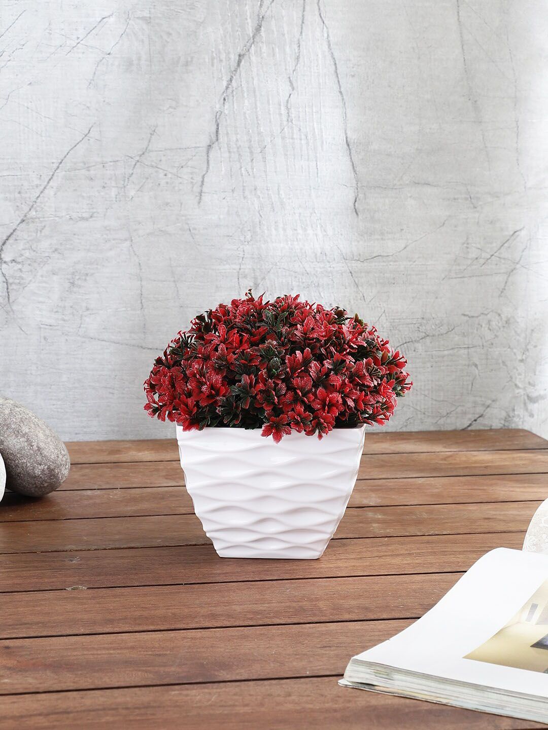 FOLIYAJ Red & White Artificial Plant With Leaves & Pot Price in India