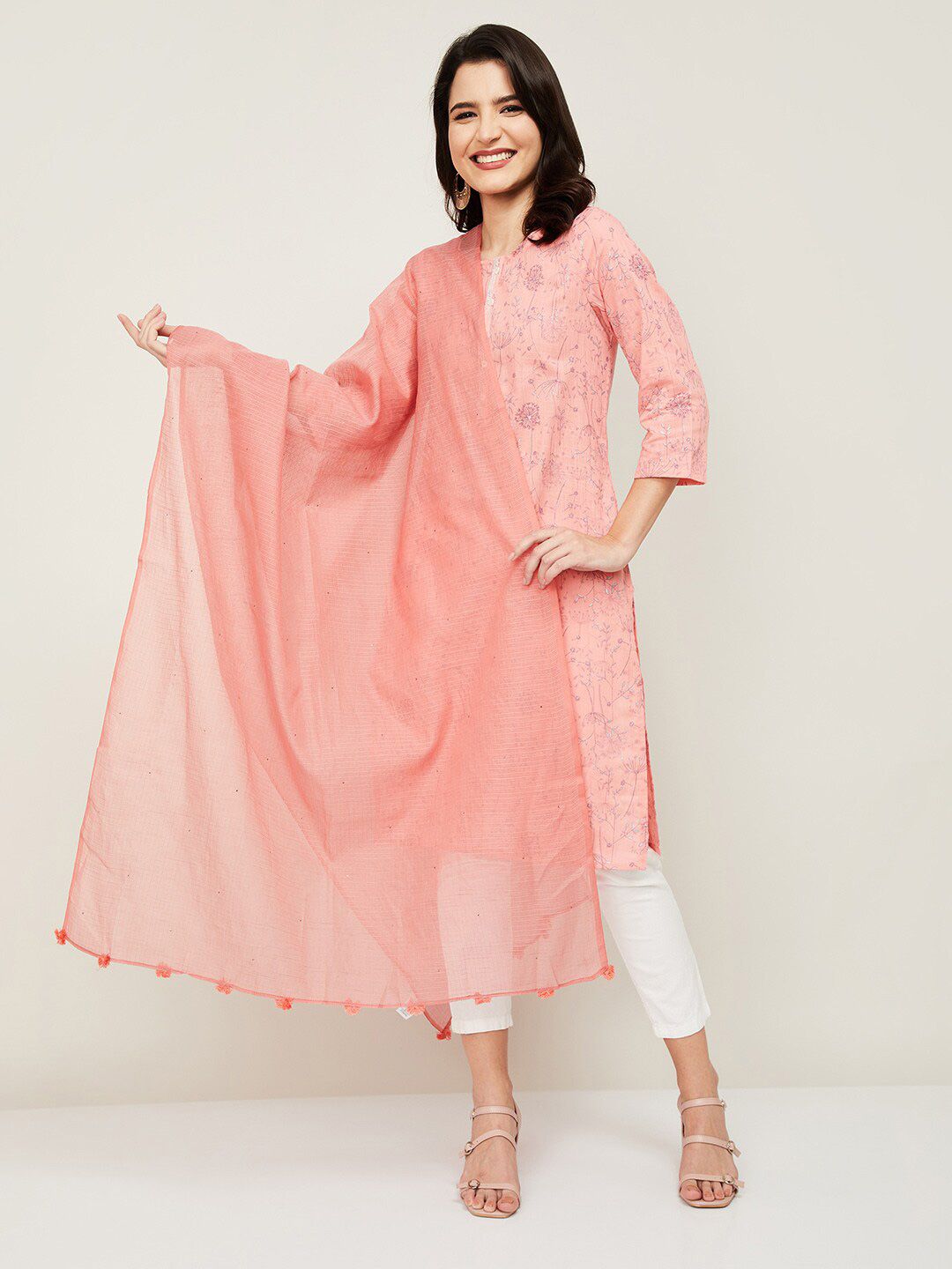 Melange by Lifestyle Pink Checked Dupatta Price in India