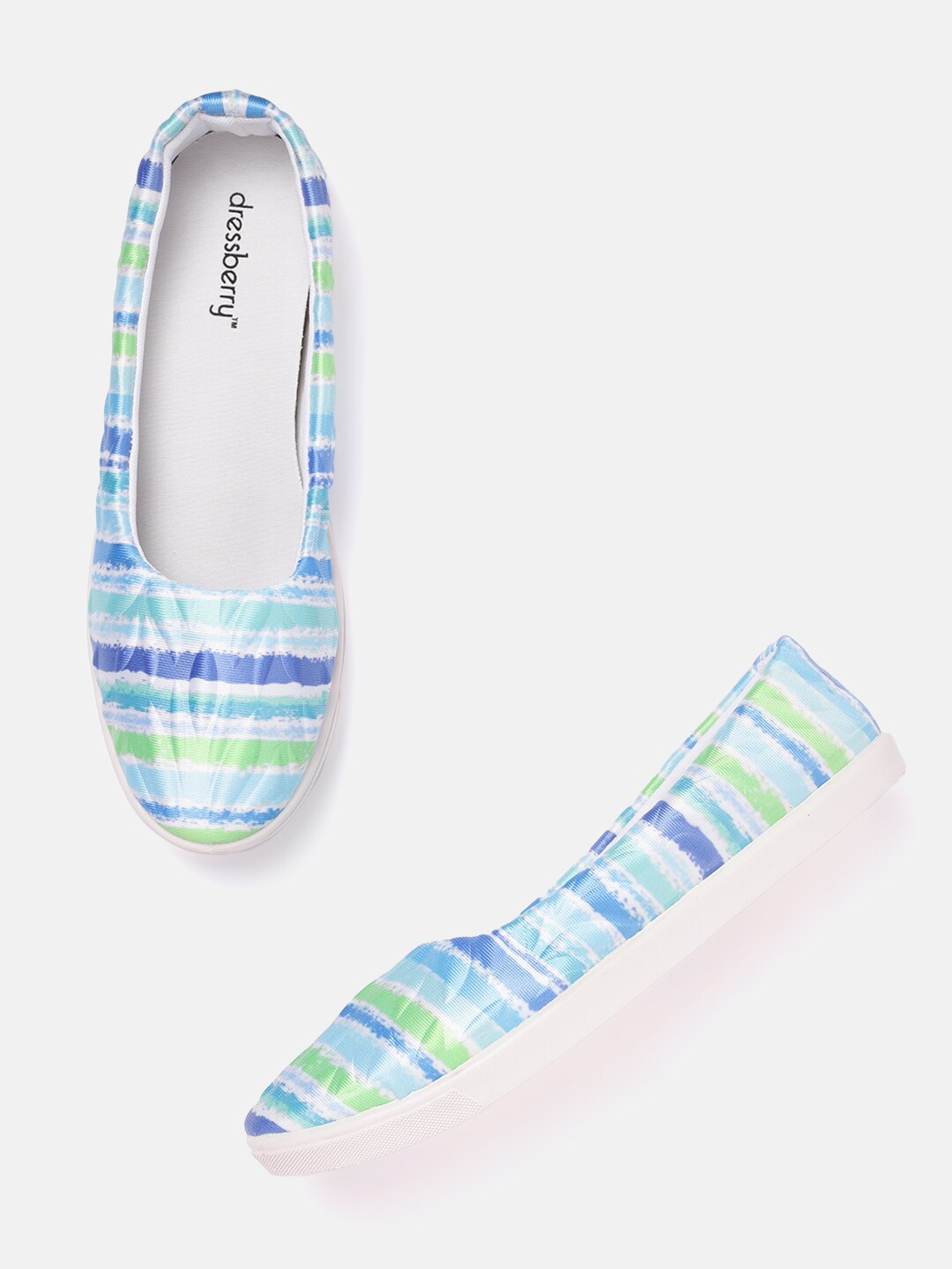 DressBerry Women Blue & Green Striped Slip-On Sneakers Price in India