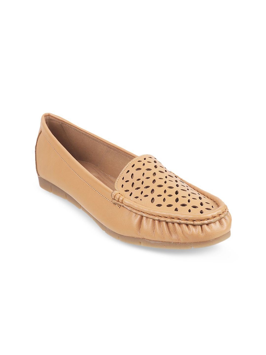 Metro Women Beige Ballerinas with Laser Cuts Flats