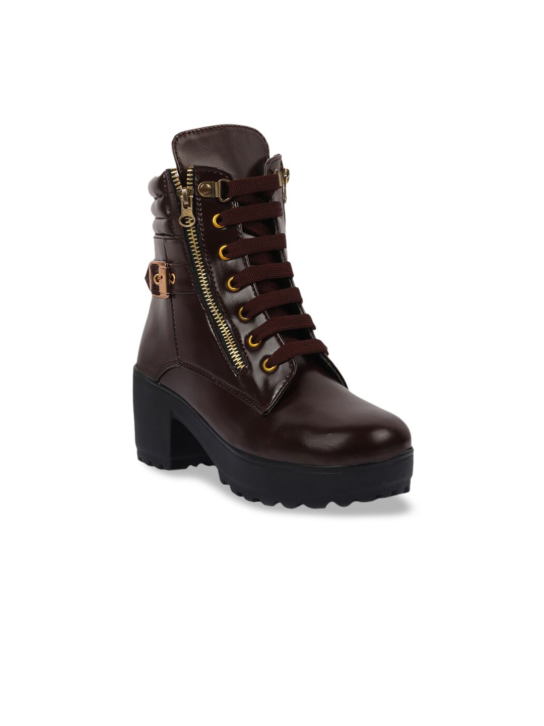 ZAPATOZ Women Brown PU Block Heeled Boots Price in India