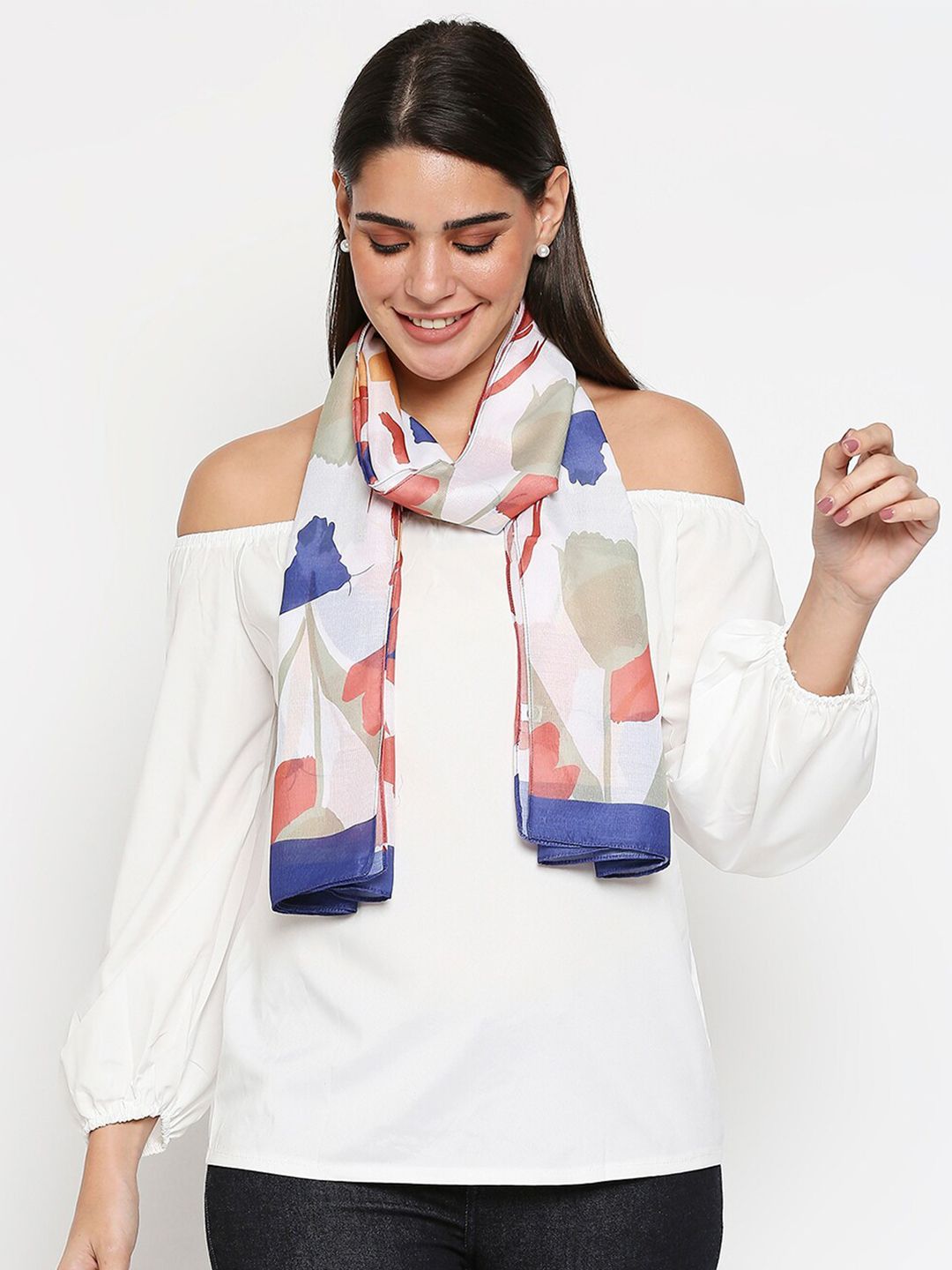 20Dresses Women White & Peach-Coloured Printed Scarf Price in India