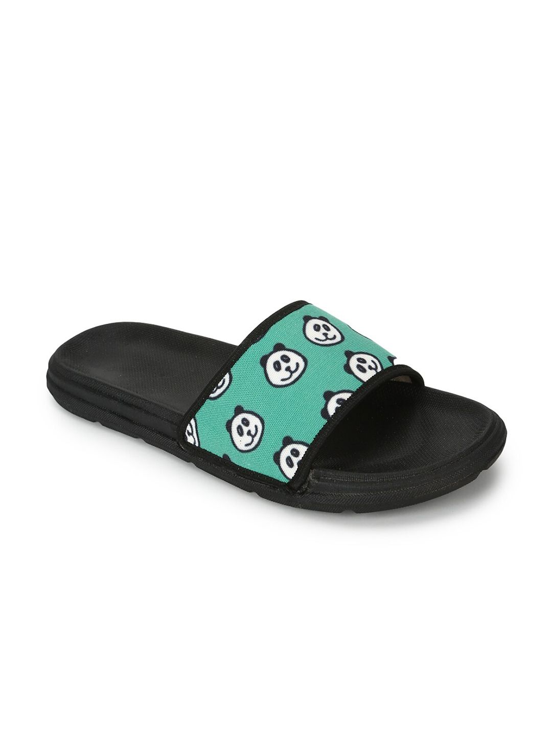 FF FUNKFEETS Unisex Black & Sea Green Printed Sliders Price in India