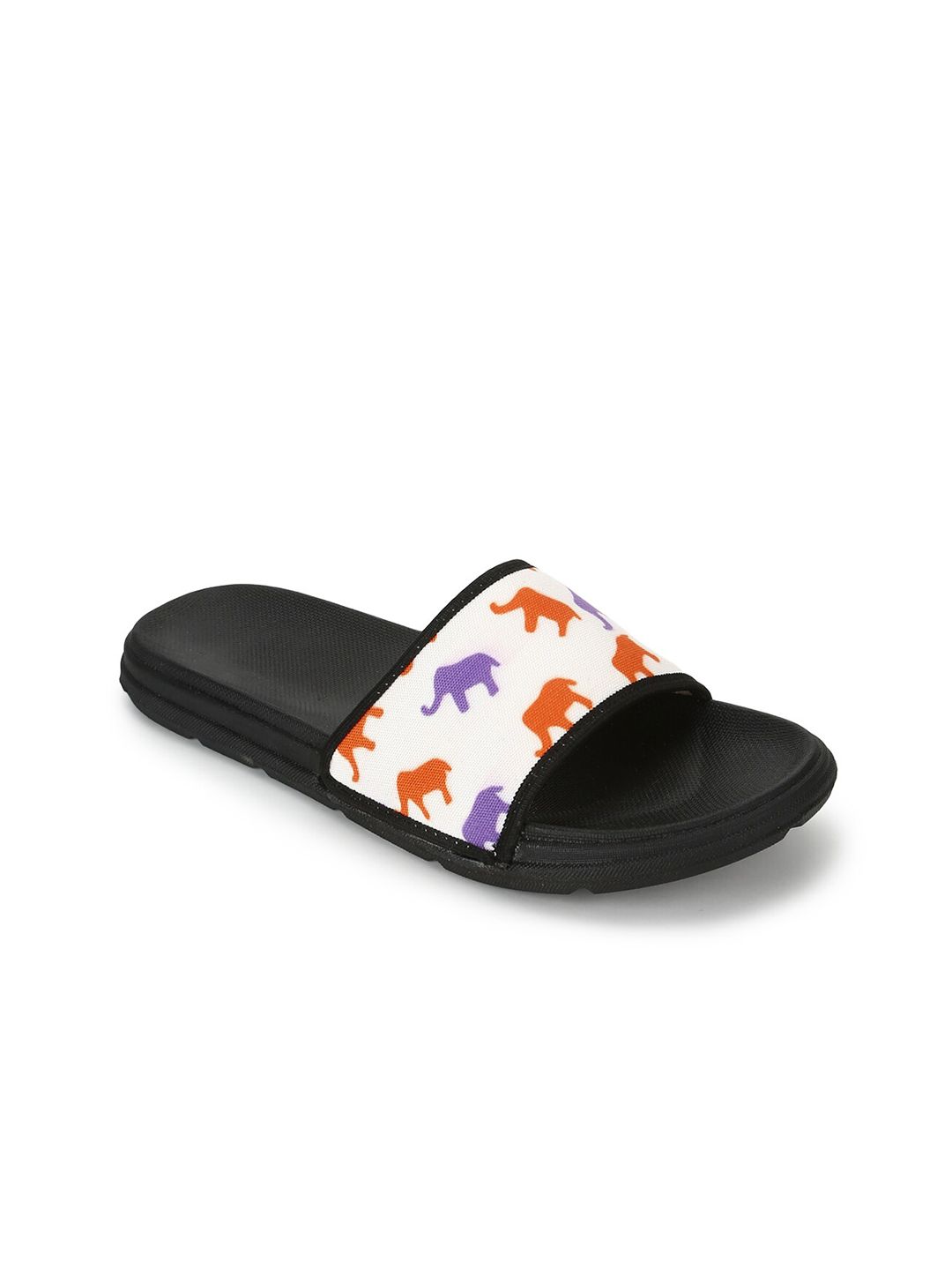 FF FUNKFEETS Unisex White & Lavender Printed Sliders Price in India