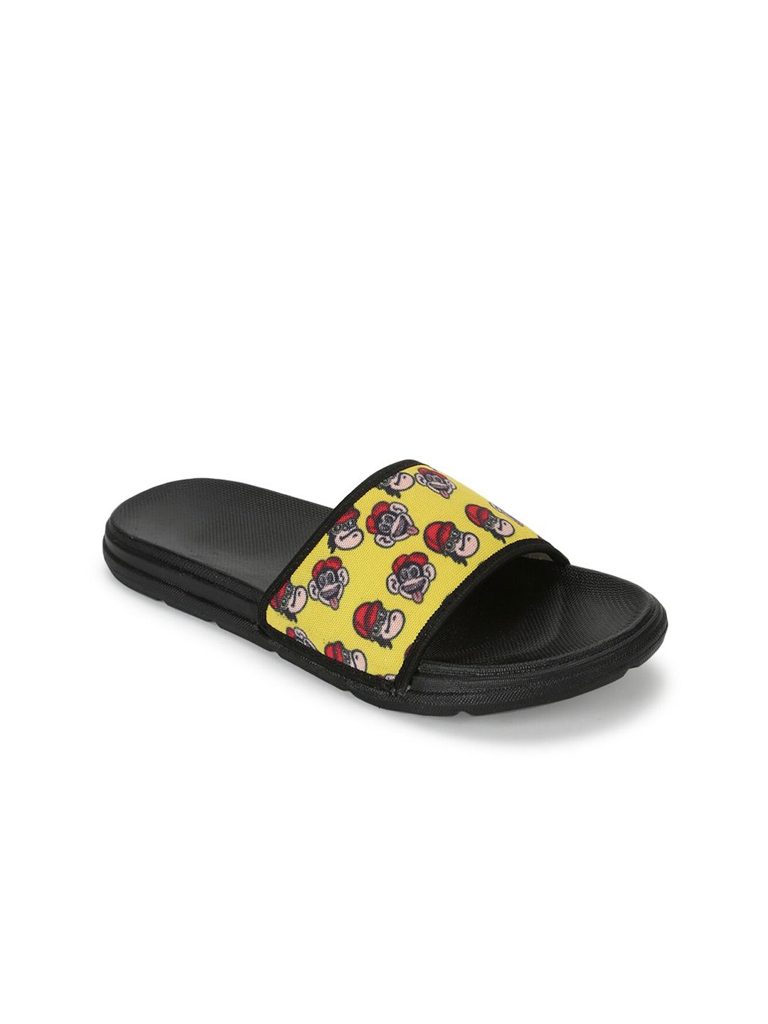 FF FUNKFEETS Unisex Black & Yellow Printed Sliders Price in India