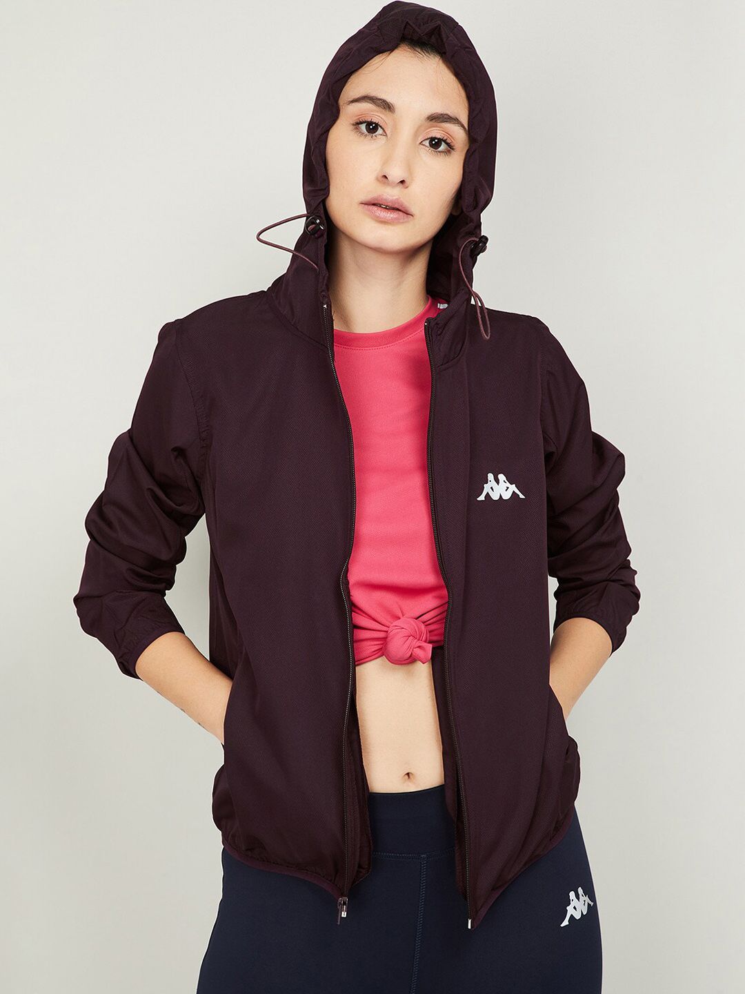 Kappa Women Burgundy Floral Sporty Jacket Price in India