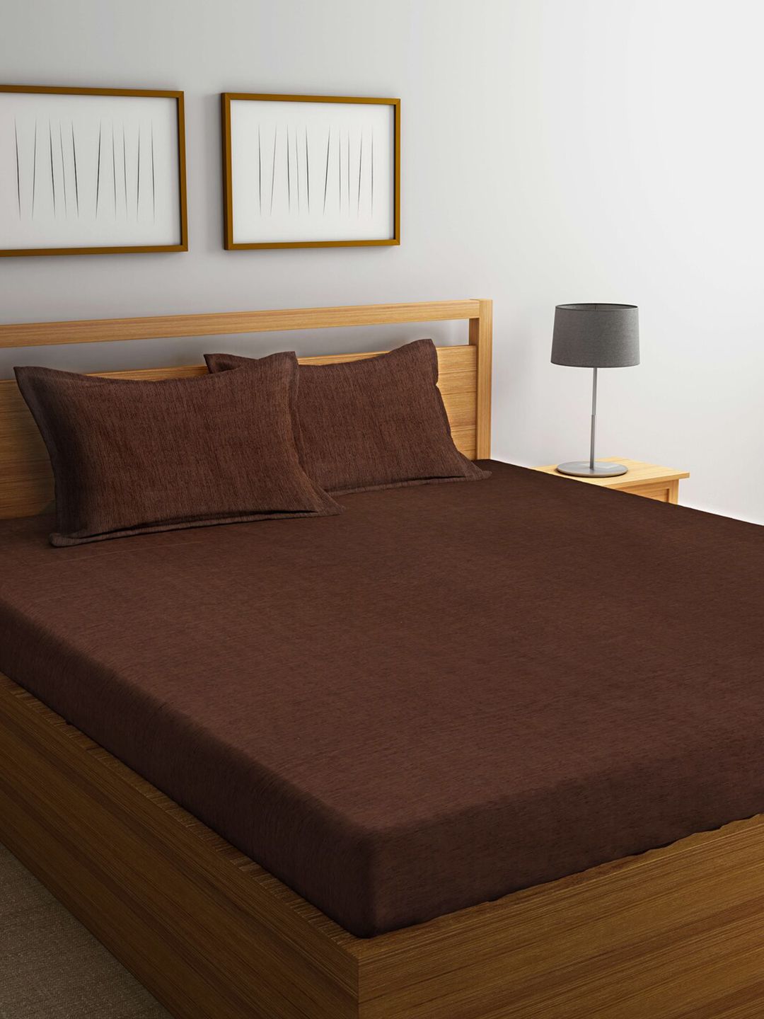 Arrabi Brown 300 TC Cotton King Bedsheet With 2 Pillow Covers Price in India
