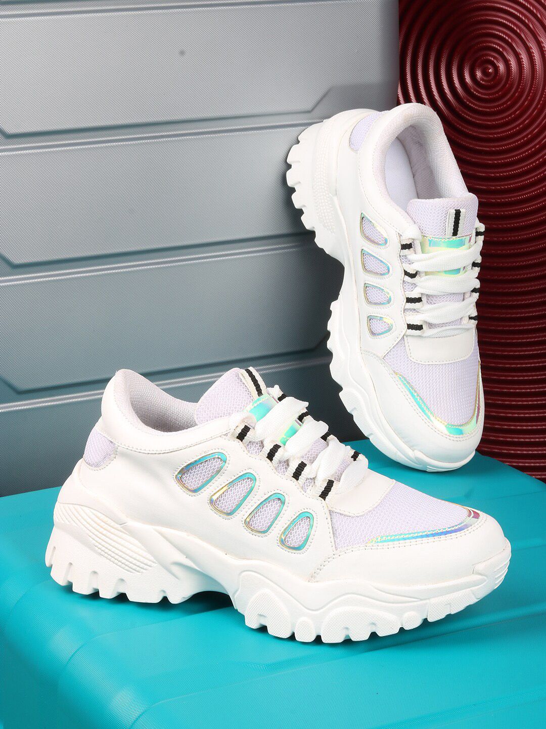 TWIN TOES Women White & Blue Woven Design Sneakers Price in India