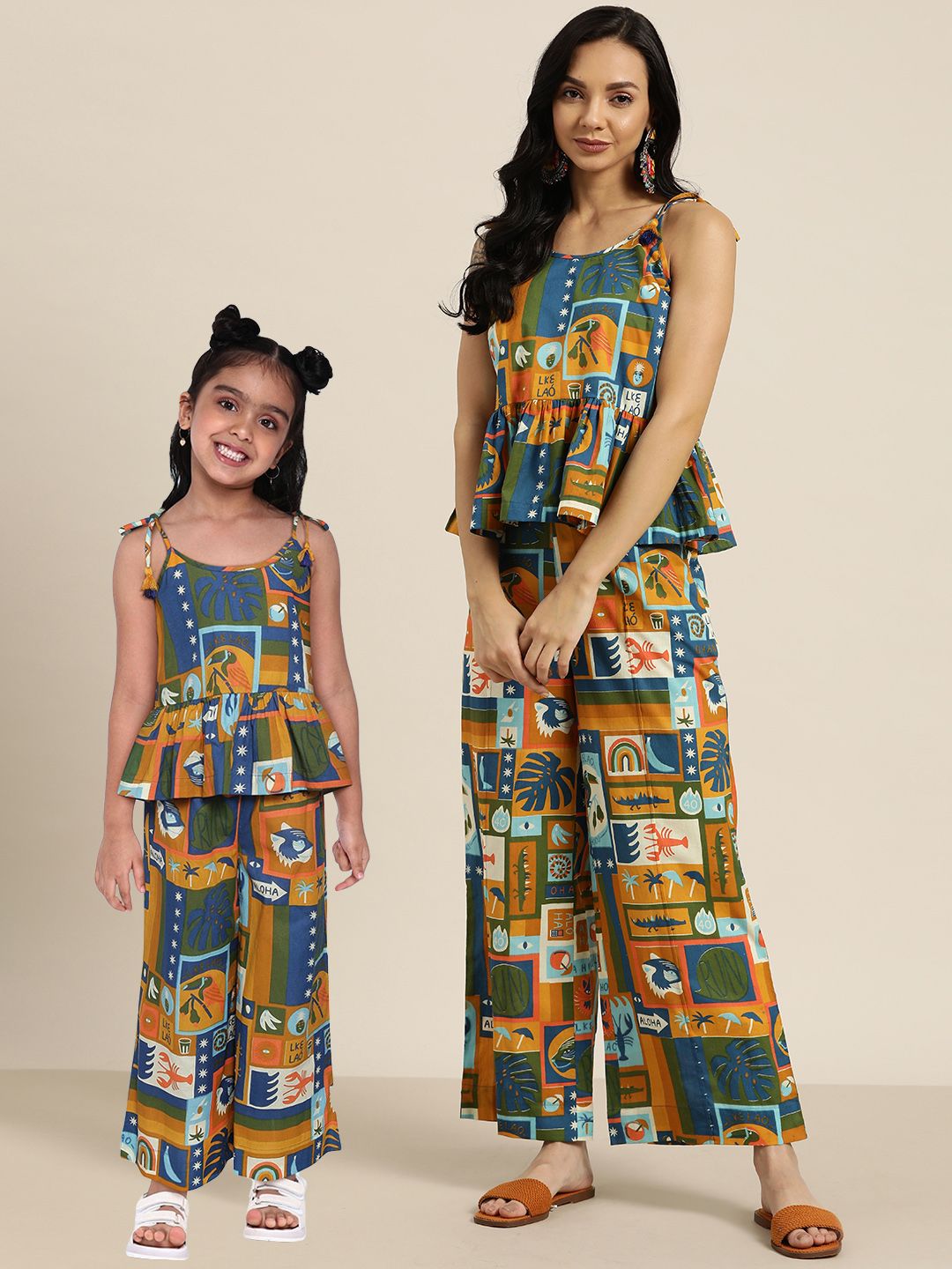 Sangria Blue & Mustard Yellow Pure Cotton Printed Co-Ords Set Price in India