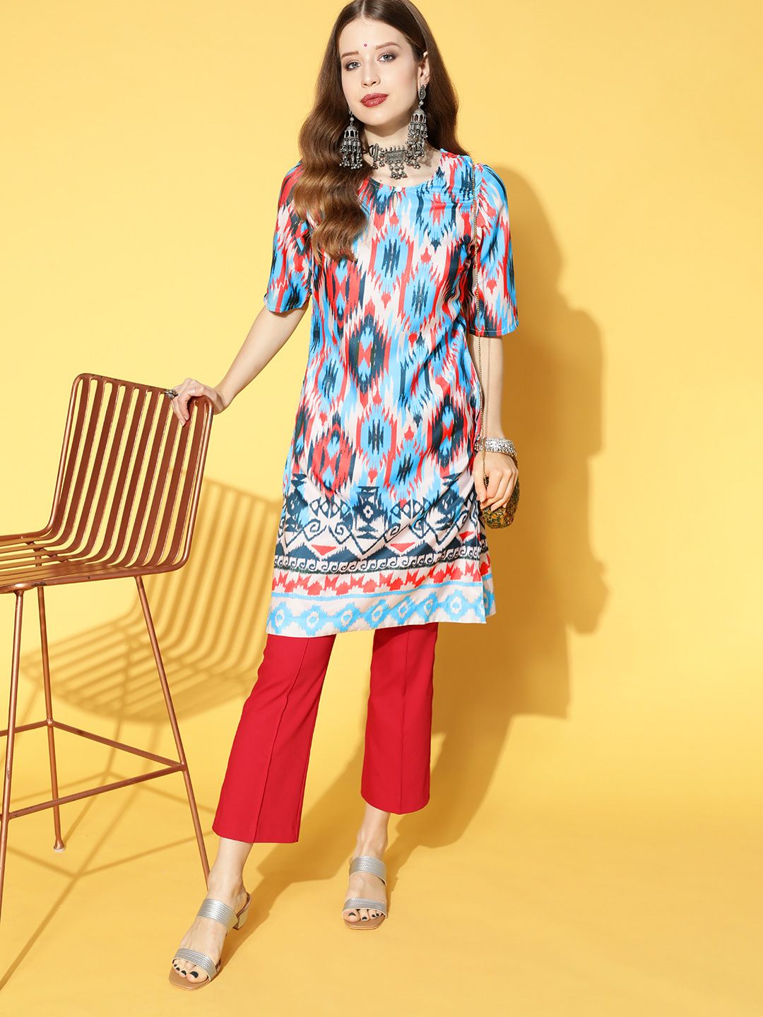 Sangria Stunning Blue Viscose Rayon Print Parade Kurta Price in India