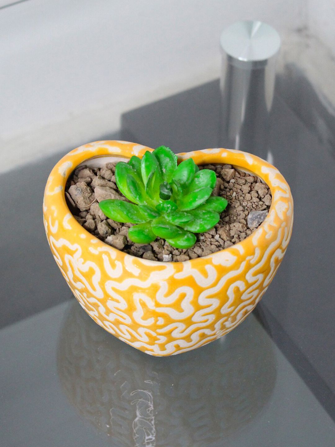 Wonderland Orange & Off-White Heart Shaped Planter Price in India