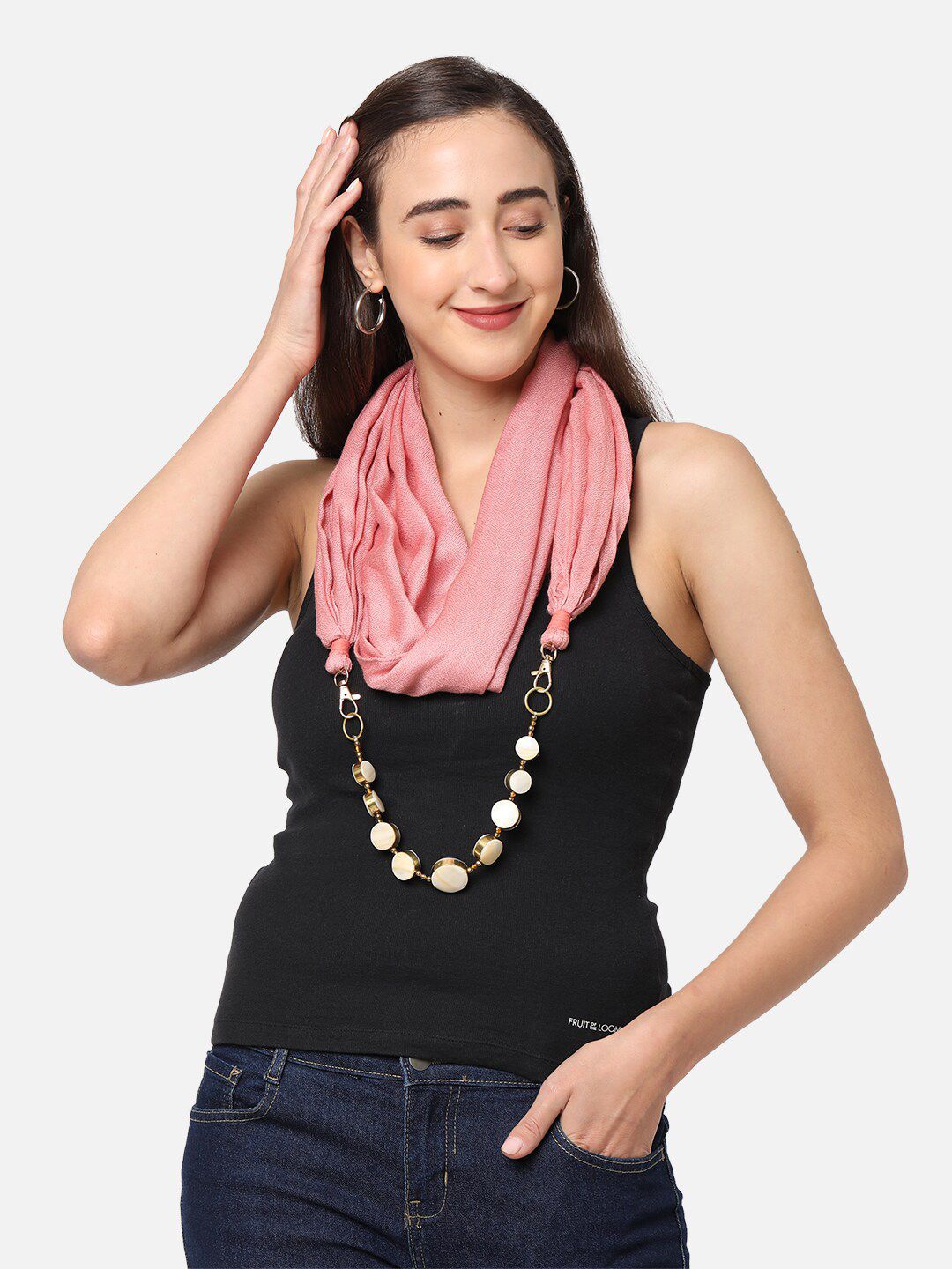 Get Wrapped Women Pink Jewelled Scarf With Removable Jewellary Price in India