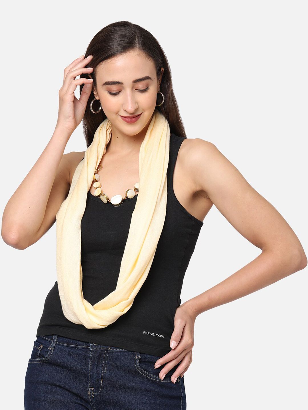 Get Wrapped Women Cream Solid Jewelled Scarf Price in India