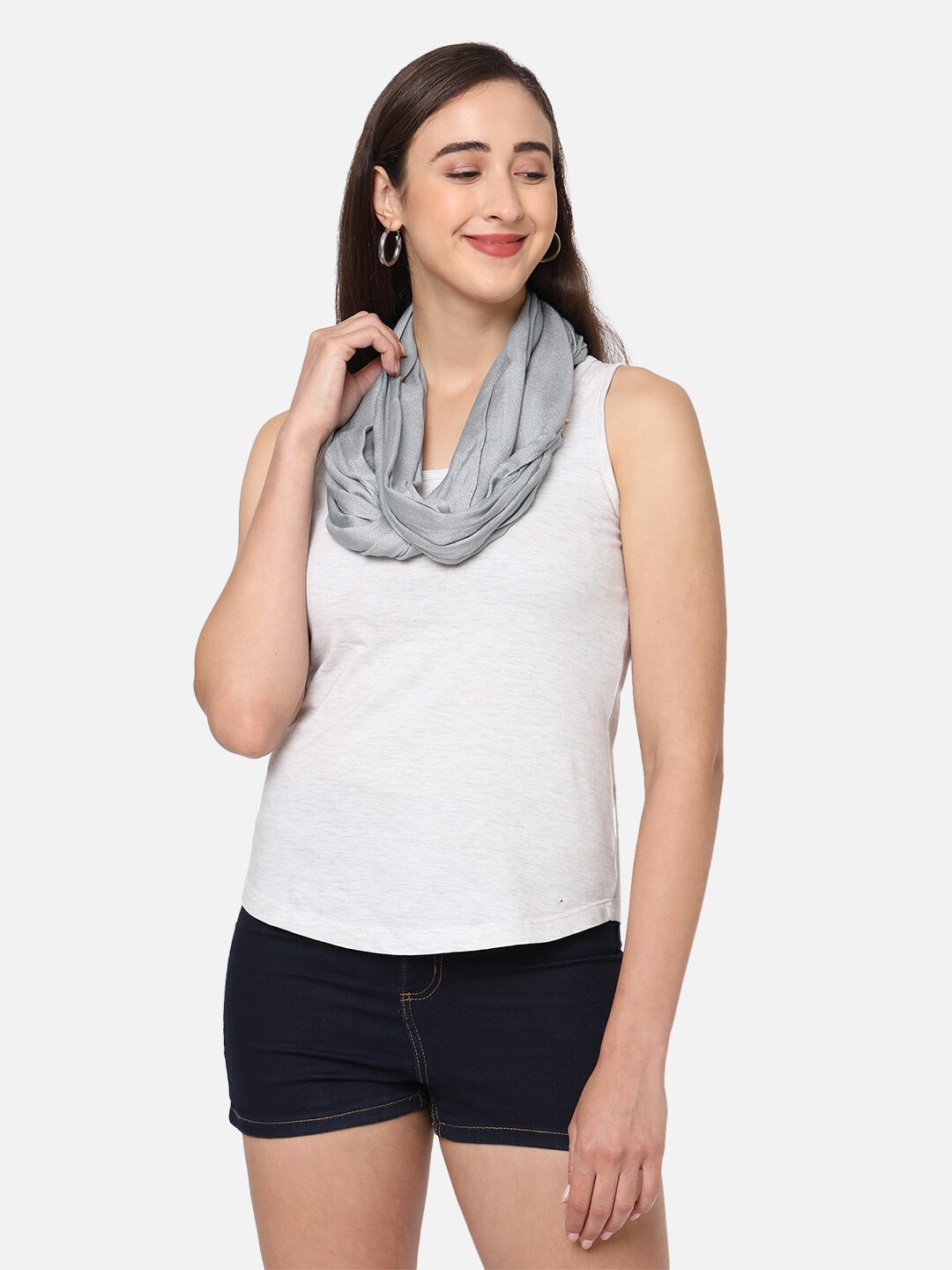 Get Wrapped Women Grey Solid Jewelled Scarf Price in India