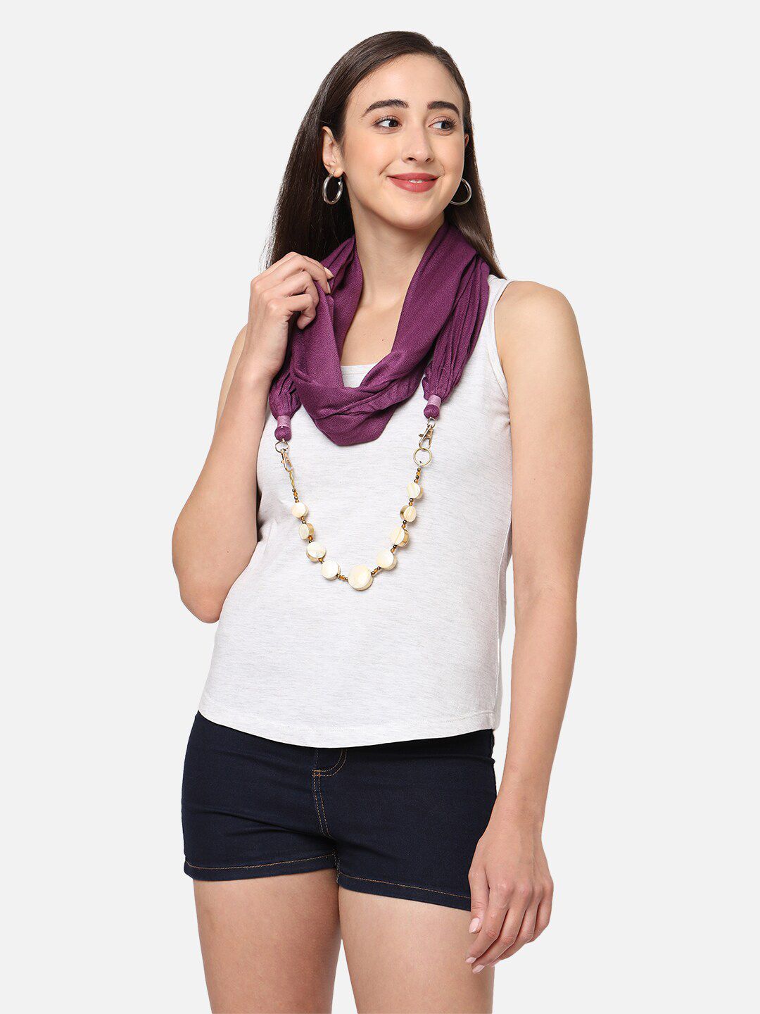 Get Wrapped Women Purple & White Solid Scarf Price in India