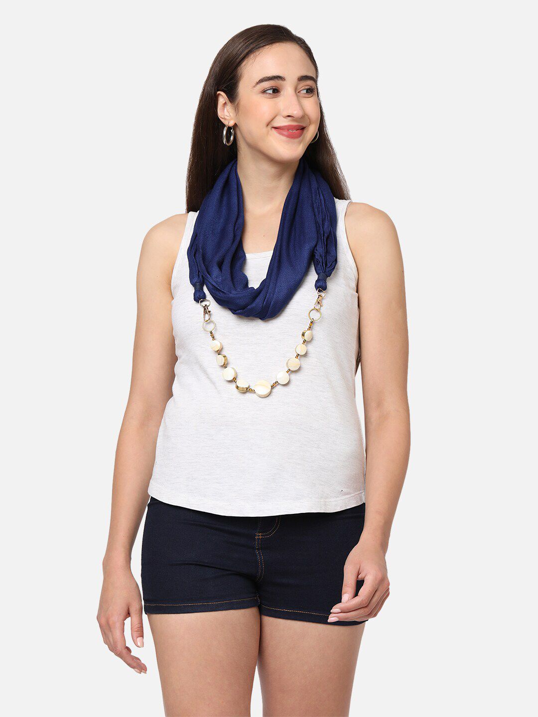 Get Wrapped Women Blue Jewelled Scarf with Removable Jewellery Price in India