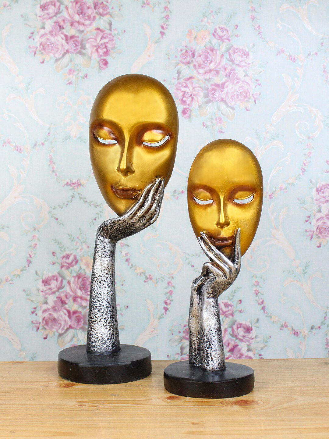 Wonderland Set Of 2 Yellow Resin Face Showpieces Price in India