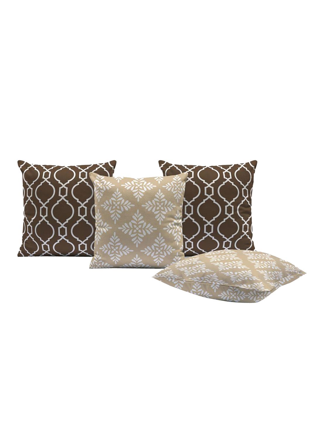 Home Centre Coffee Brown & Beige Set of 4 Geometric Printed Cotton Square Cushion Covers Price in India