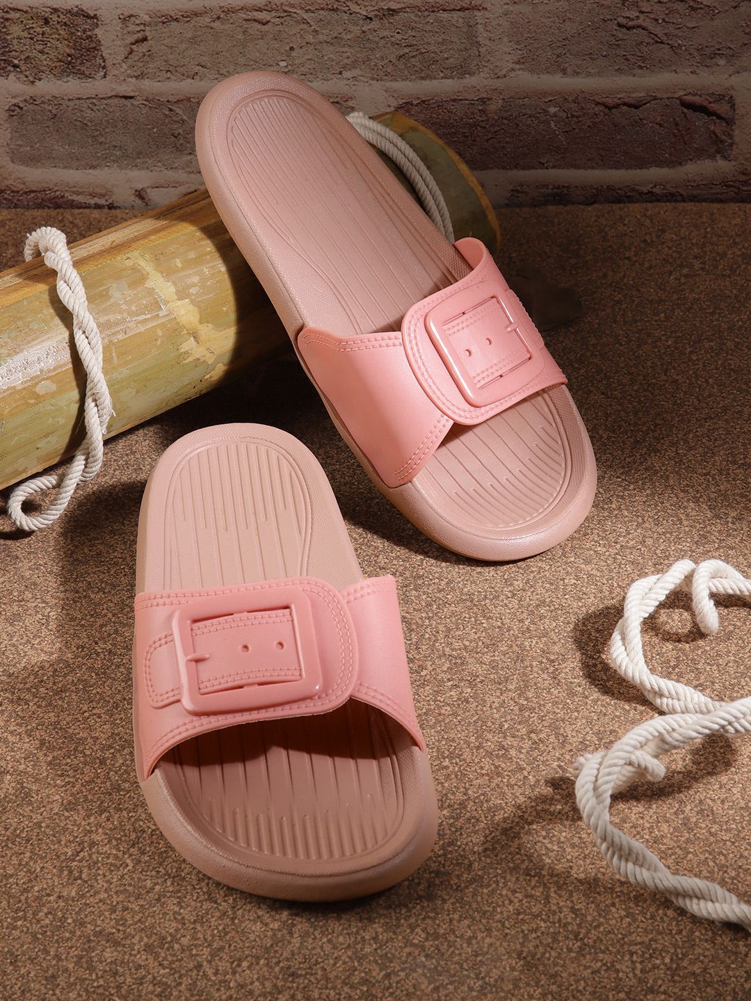 Roadster Women Sliders with Buckle Detail