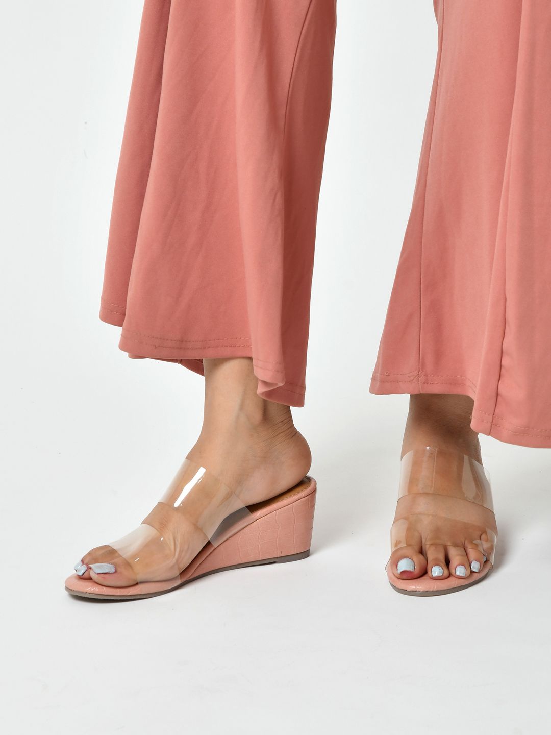 Zebba Pink Wedge Sandals with Transparent Upper Price in India