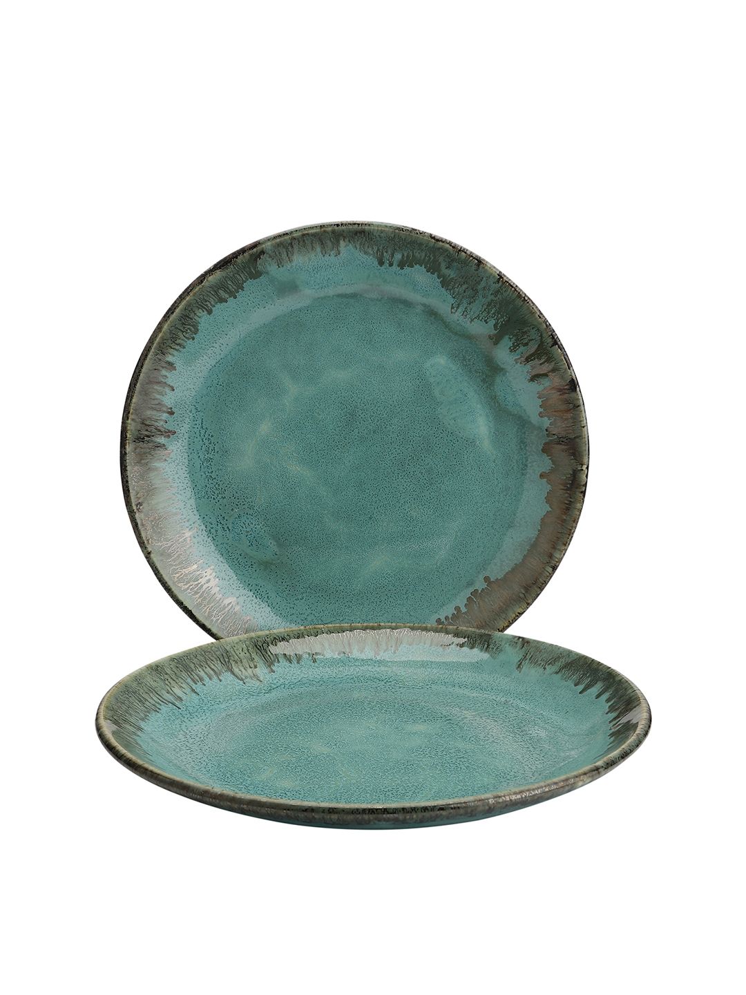 MIAH Decor Green & 2 Pieces Handcrafted Textured Ceramic Glossy Plates Price in India