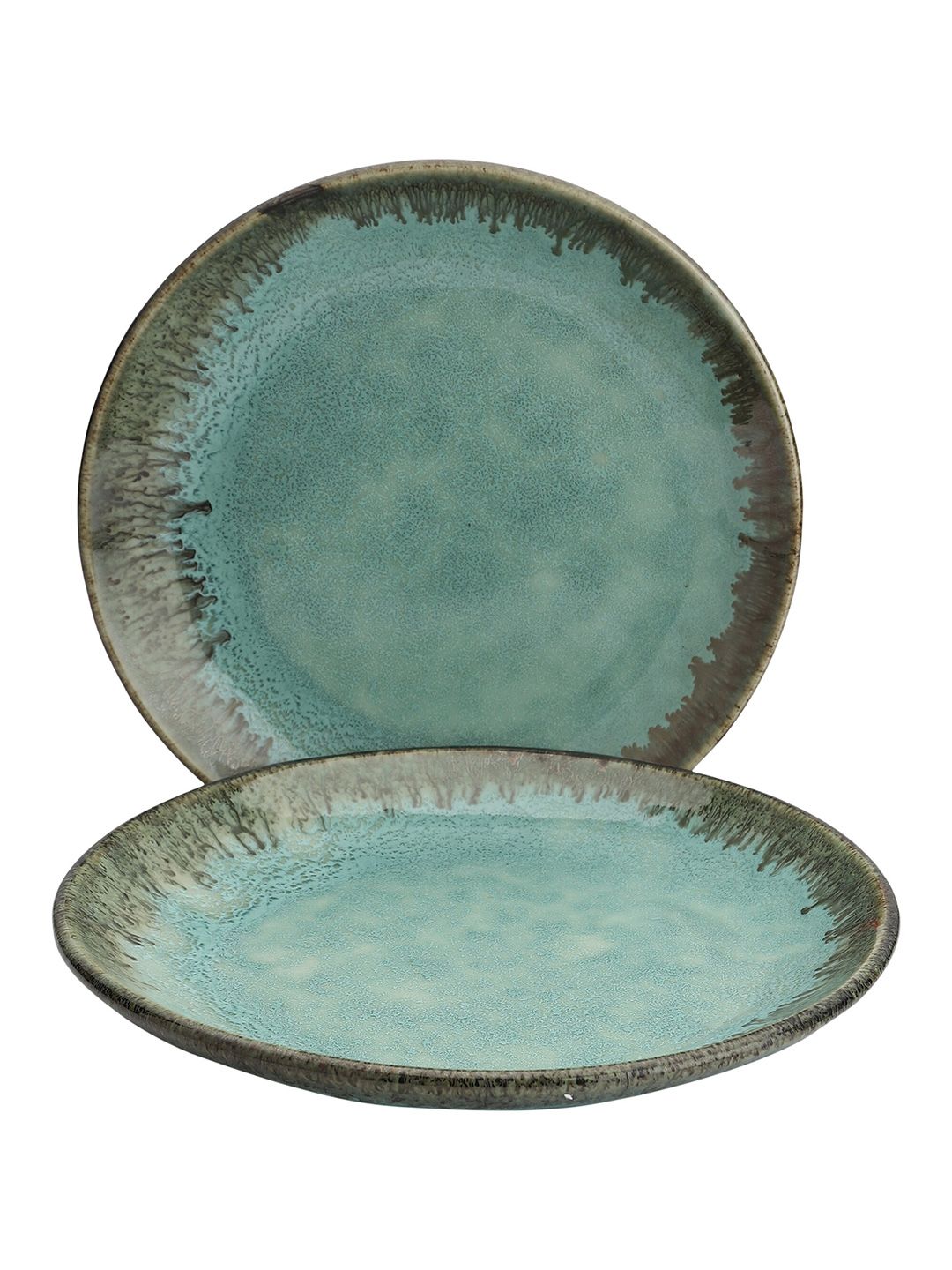 MIAH Decor Green 2 Pieces Handcrafted Textured Ceramic Glossy Plates Price in India
