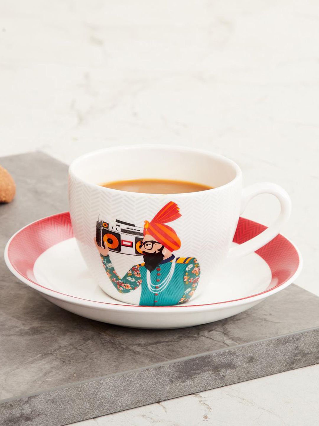 Home Centre White & Red Raisa Pop Street Printed Cup and Saucer Set Price in India