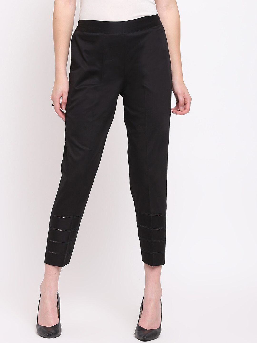 RIVI Women Black Pure Cotton Trousers Price in India