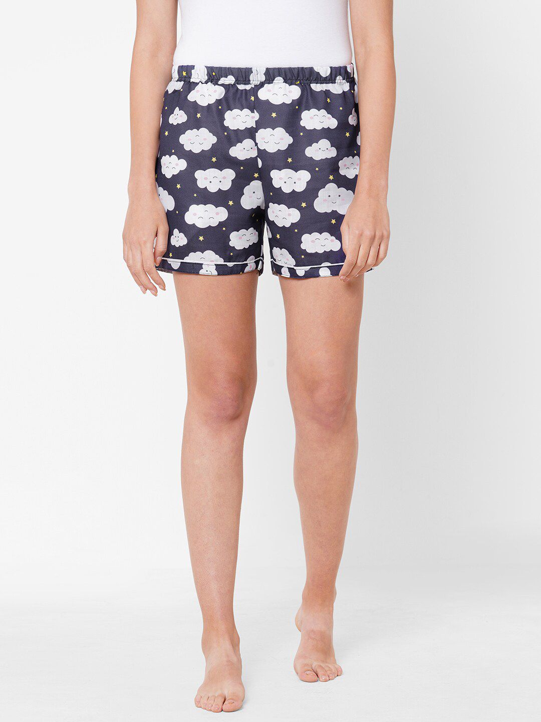 FashionRack Women Navy Blue Printed Lounge Shorts Price in India