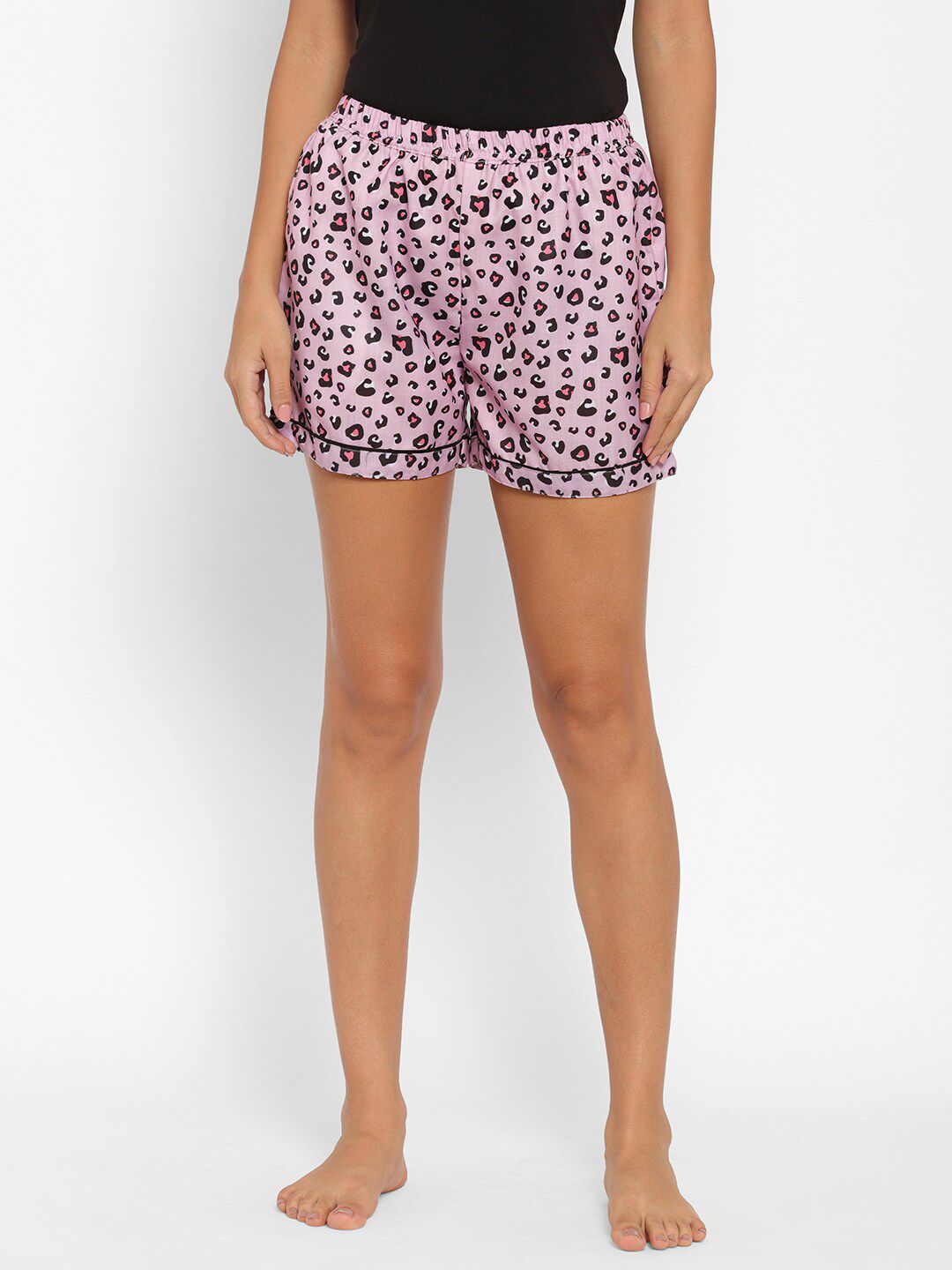 FashionRack Women Pink & Black Printed Lounge Shorts Price in India