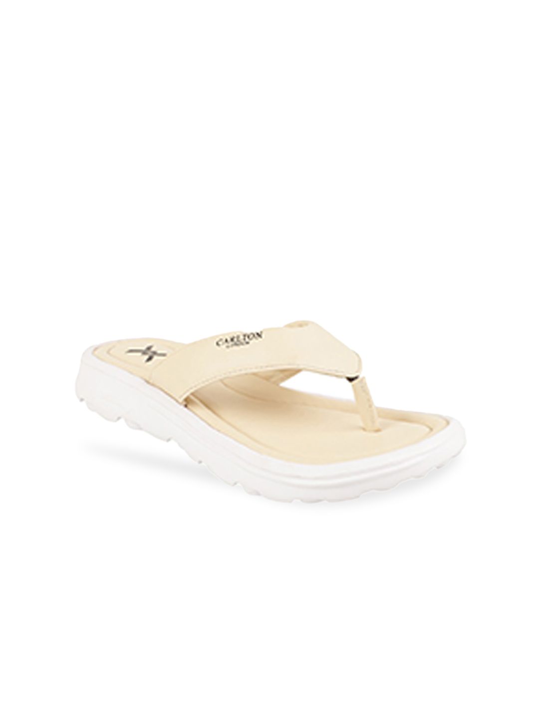 Carlton London sports Women Beige & White Rubber Thong Flip-Flops Price in India