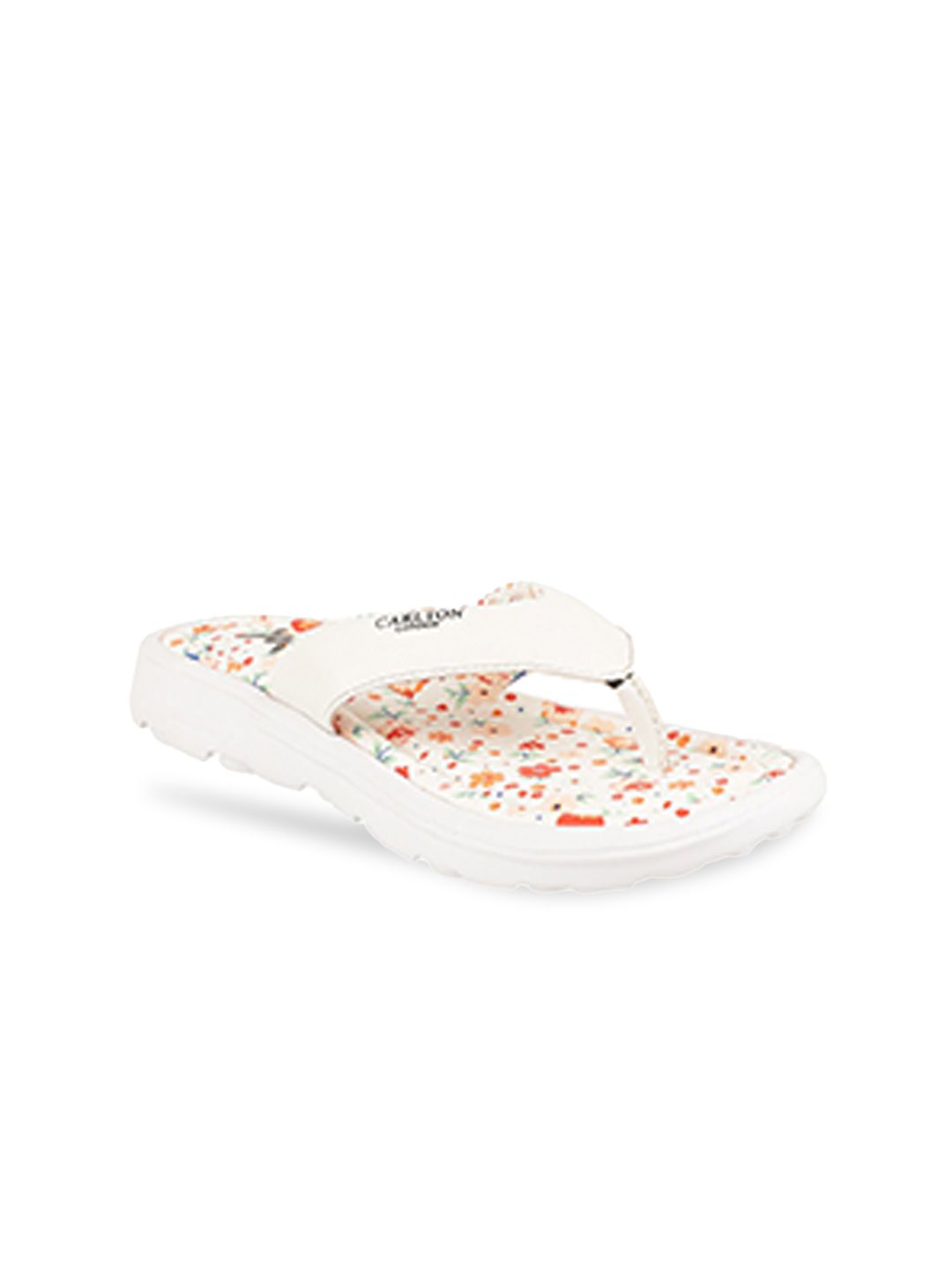 Carlton London sports Women Cream-Coloured & Orange Rubber Thong Flip-Flops