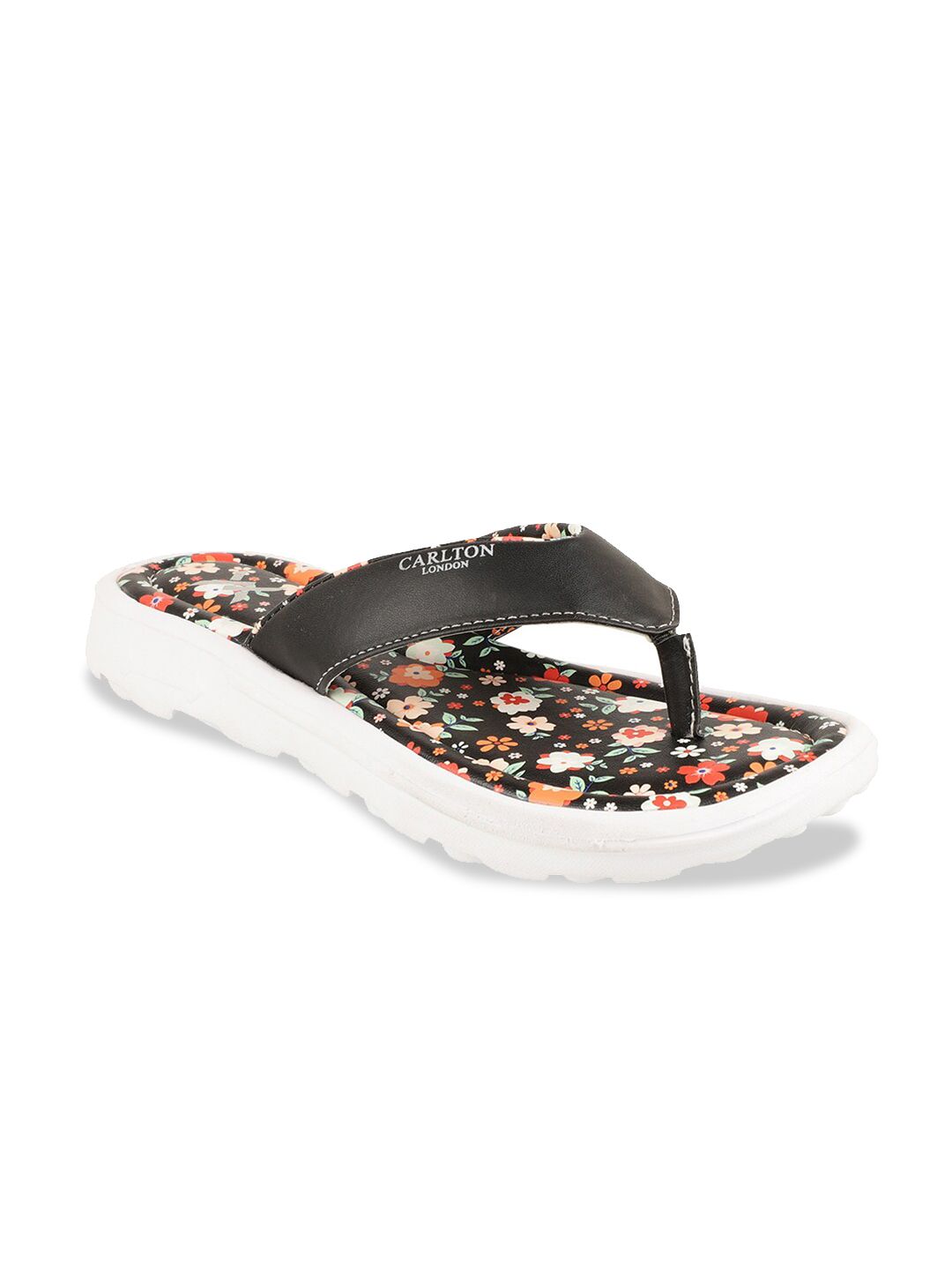 Carlton London sports Women Black & Multicoloured Printed Rubber Thong Flip-Flops Price in India