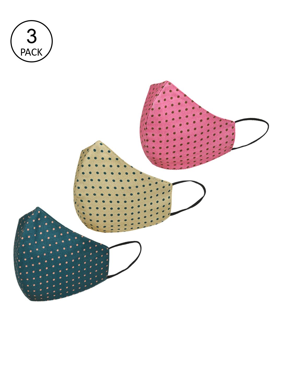 Tossido Women Pack-3 Polka Dot Printed 3-Ply Pure Cotton Premium Reusable Cloth Face Masks Price in India