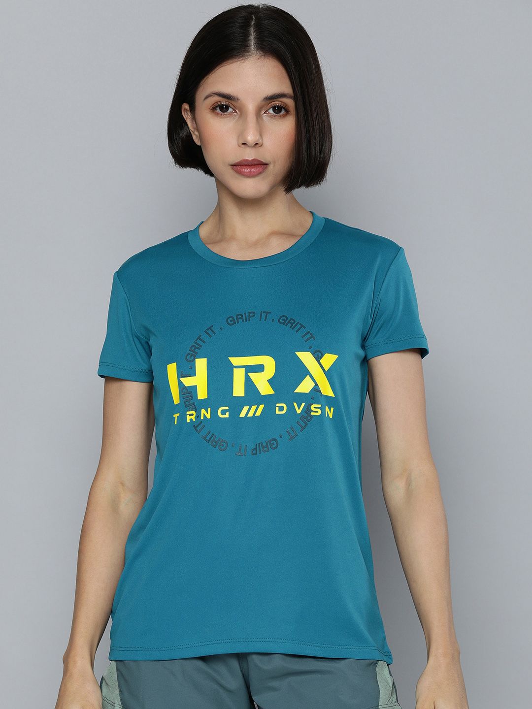 HRX By Hrithik Roshan Women Blue Rapid-Dry Brand Carrier Training T-shirt Price in India