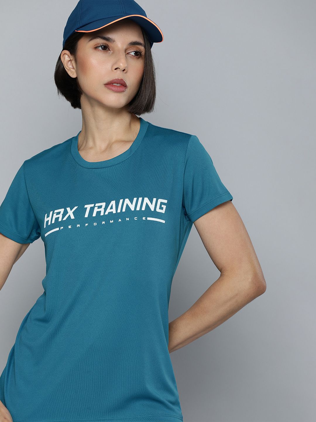 HRX By Hrithik Roshan Women Blue Rapid-Dry Brand Carrier Training T-shirt Price in India