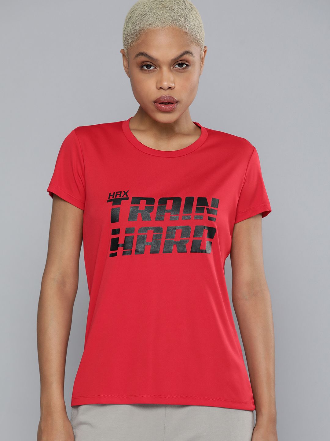 HRX By Hrithik Roshan Training Women Formula Red Rapid-Dry T-ypography T-shirt Price in India