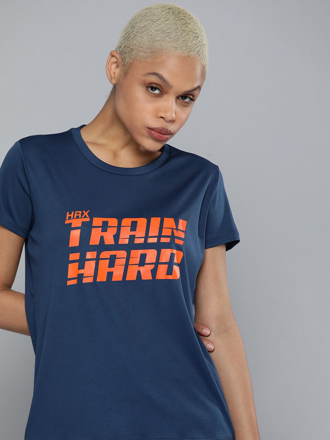 HRX By Hrithik Roshan Training Women Estate Blue Rapid-Dry Typography T-shirt Price in India