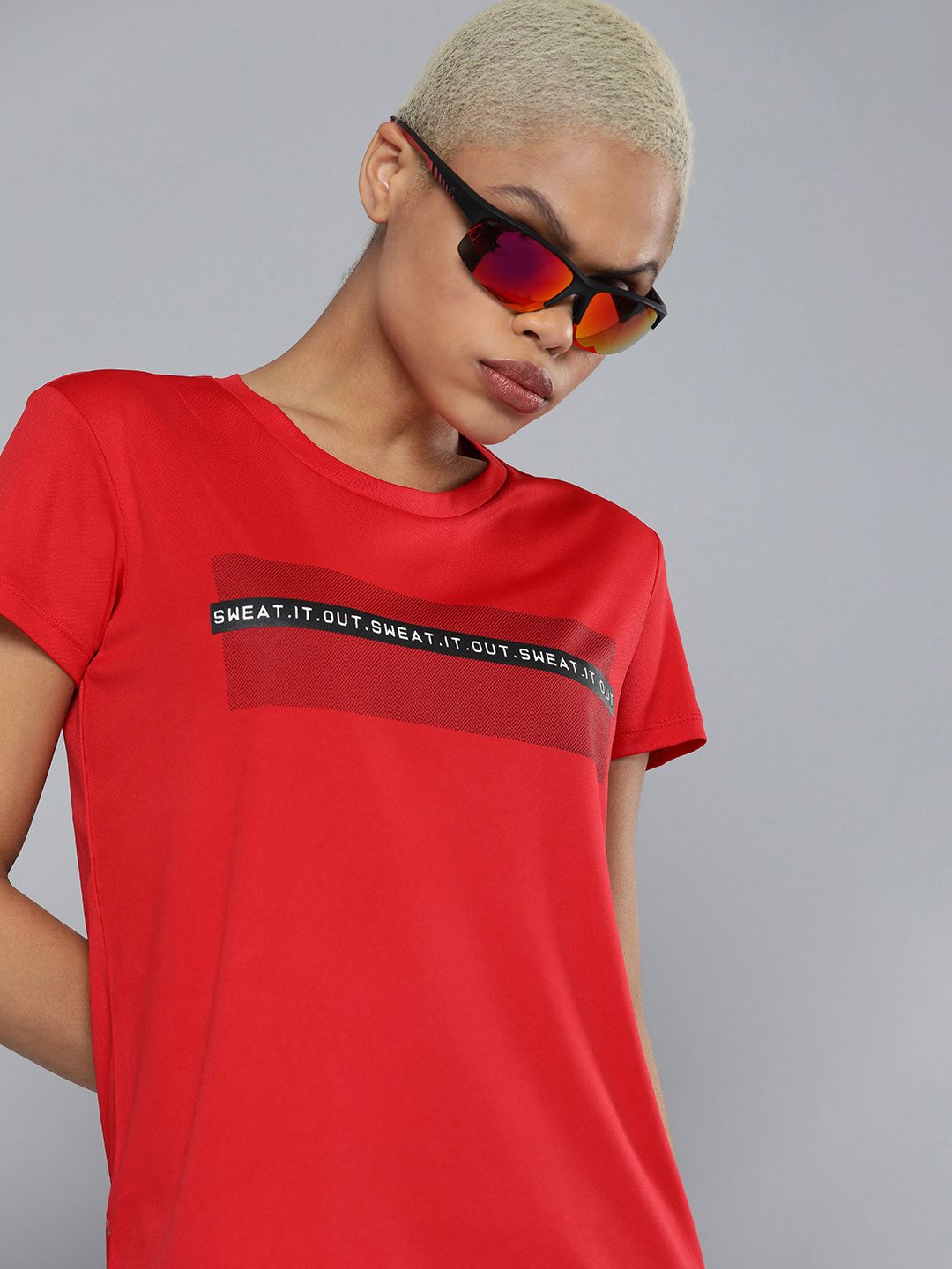 HRX By Hrithik Roshan Training Women Formula Red Rapid-Dry Typography T-shirt Price in India