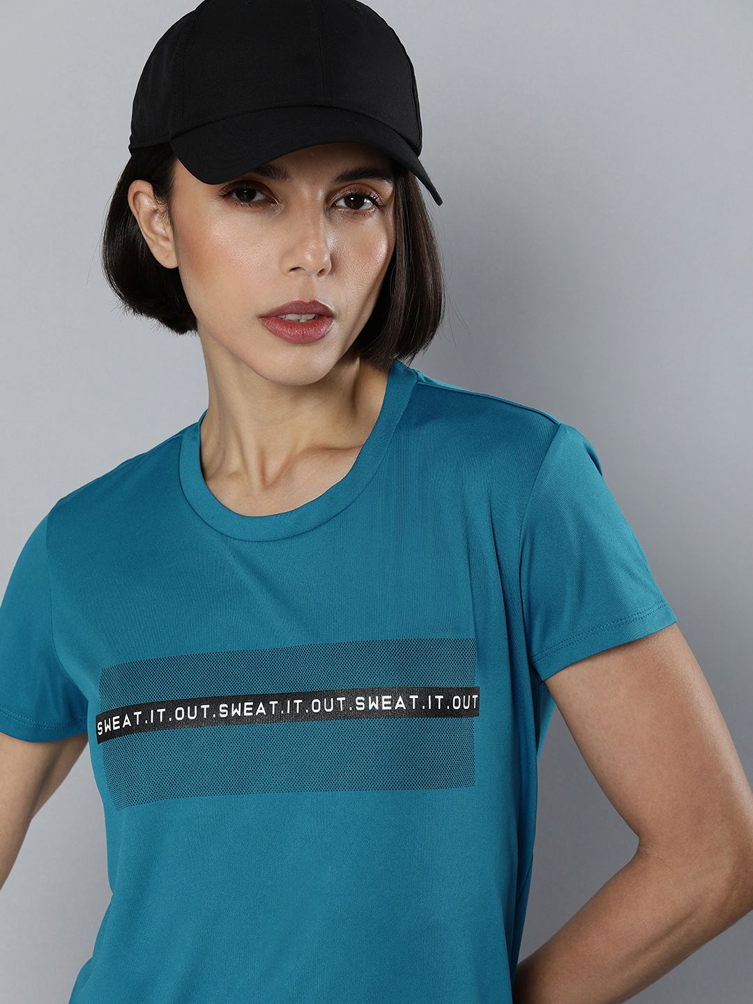 HRX By Hrithik Roshan Women Blue Rapid-Dry Typography T-shirt Price in India