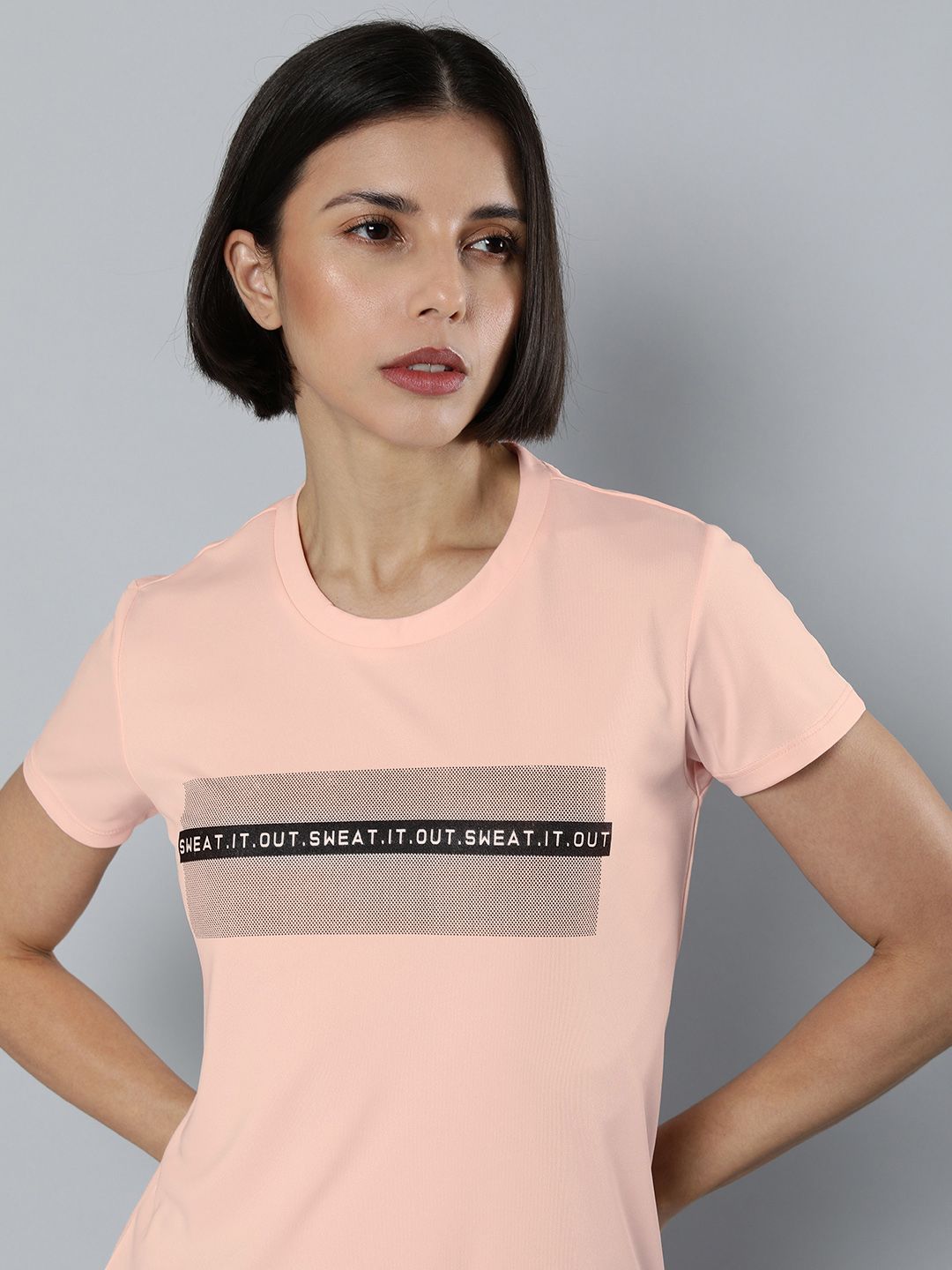 HRX By Hrithik Roshan Women Peach-Coloured Rapid-Dry Typography T-shirt Price in India